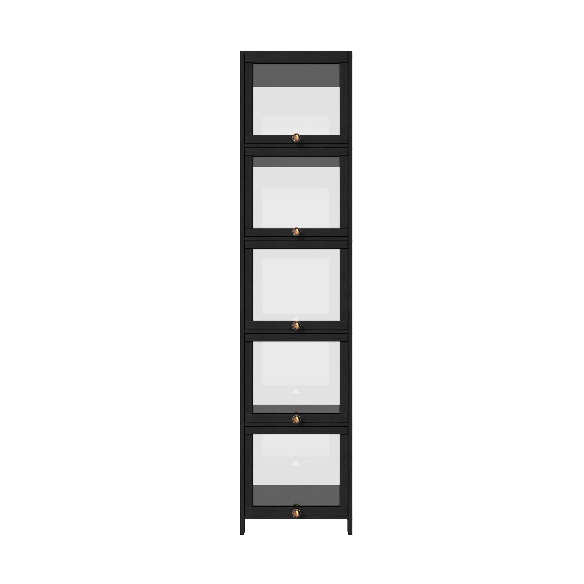 Oikiture Display Cabinet Slim Storage 5-Tier Shelves Clear Bookcase Rack Black - Sunyee