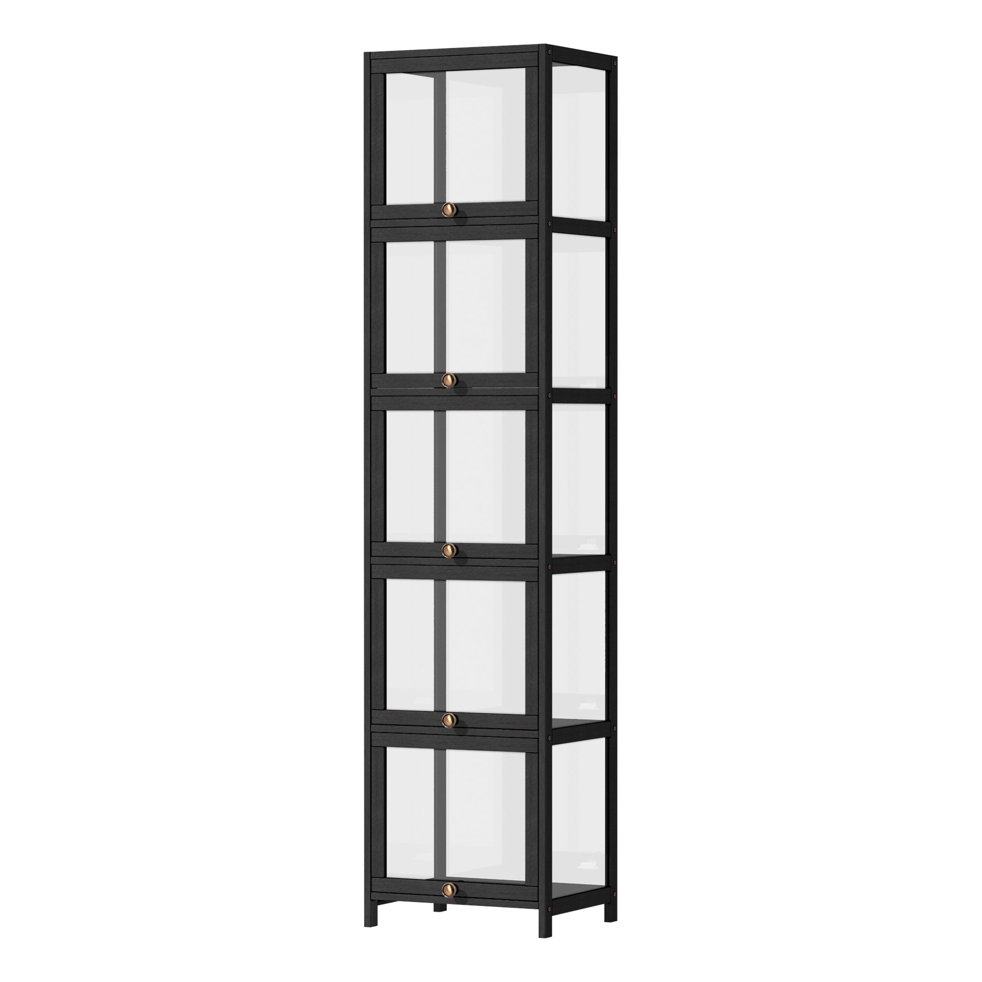 Oikiture Display Cabinet Slim Storage 5-Tier Shelves Clear Bookcase Rack Black - Sunyee