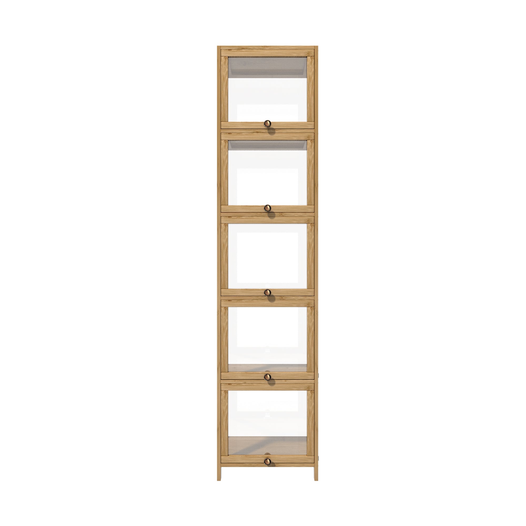 Oikiture Display Cabinet Slim Storage 5-Tier Shelves Clear Bookcase Rack Oak - Sunyee
