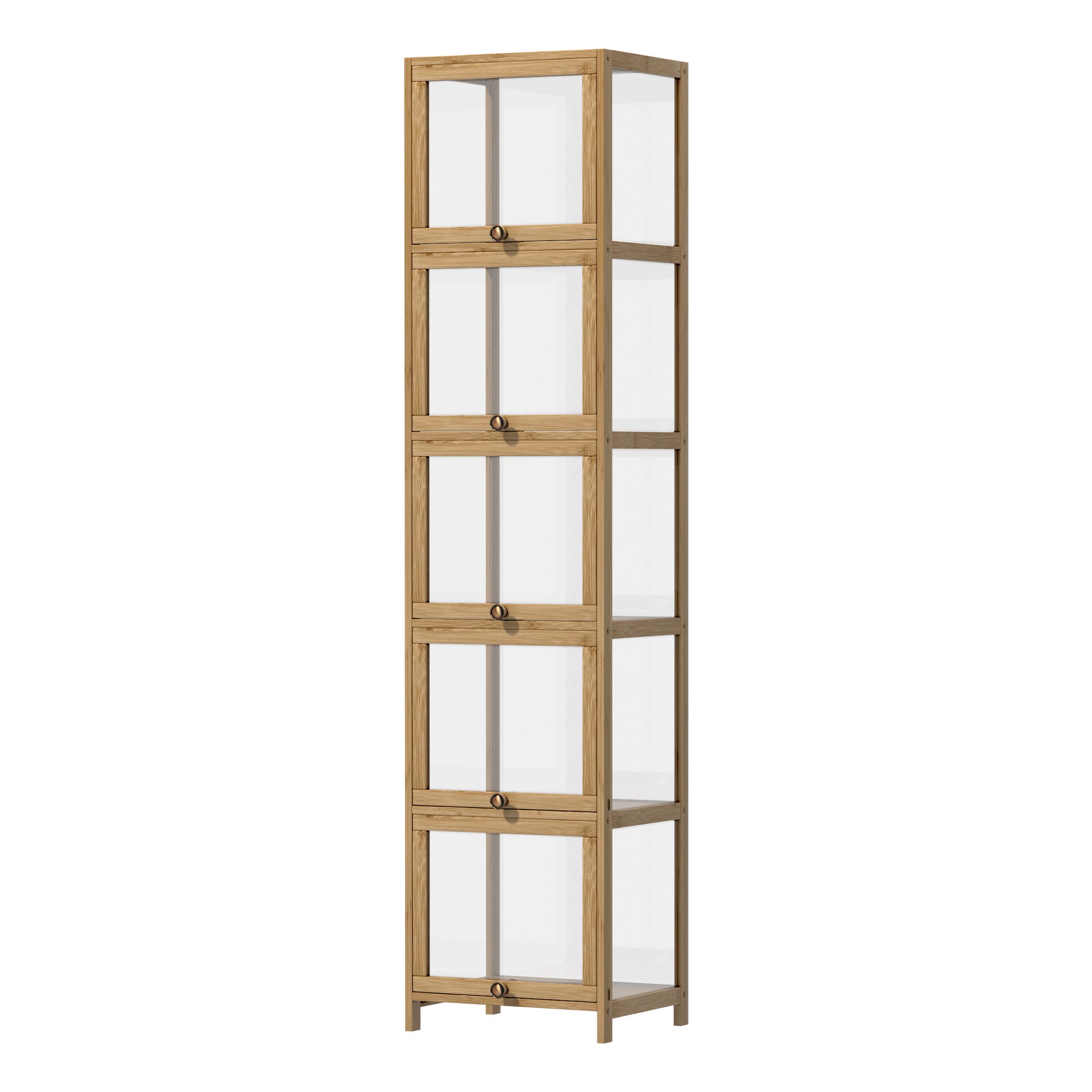 Oikiture Display Cabinet Slim Storage 5-Tier Shelves Clear Bookcase Rack Oak - Sunyee