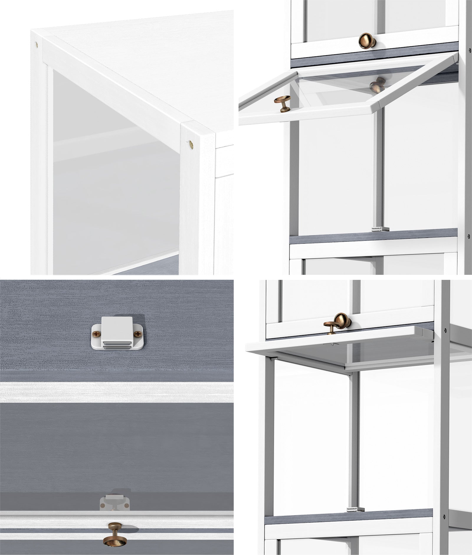 Oikiture Display Cabinet Slim Storage 5-Tier Shelves Clear Bookcase Rack White - Sunyee