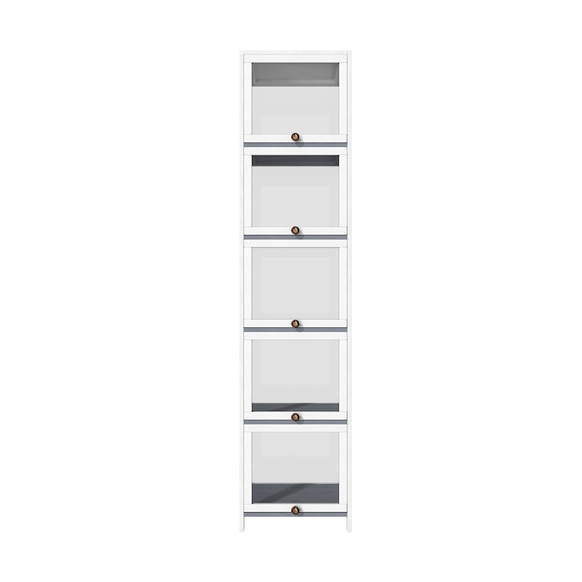 Oikiture Display Cabinet Slim Storage 5-Tier Shelves Clear Bookcase Rack White - Sunyee
