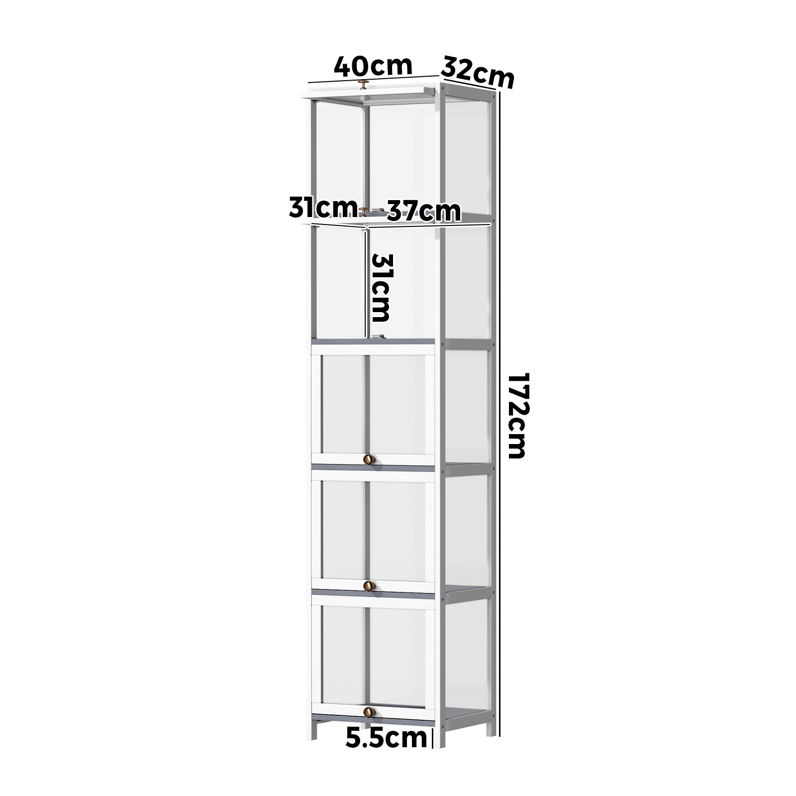 Oikiture Display Cabinet Slim Storage 5-Tier Shelves Clear Bookcase Rack White - Sunyee