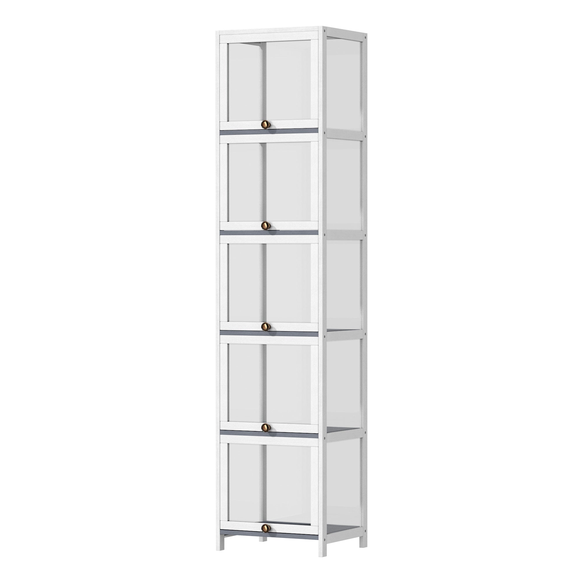 Oikiture Display Cabinet Slim Storage 5-Tier Shelves Clear Bookcase Rack White - Sunyee