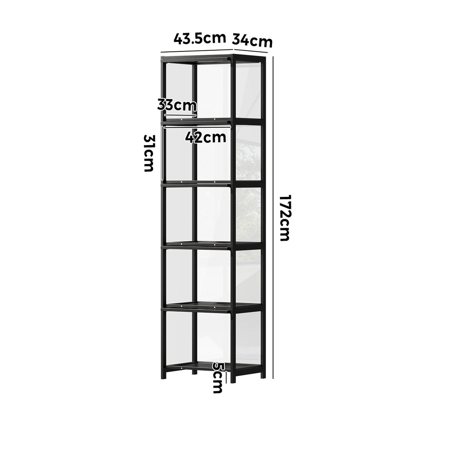 Oikiture Display Cabinet Storage 5-Tier Shelves Bookcase Clear Stand Rack