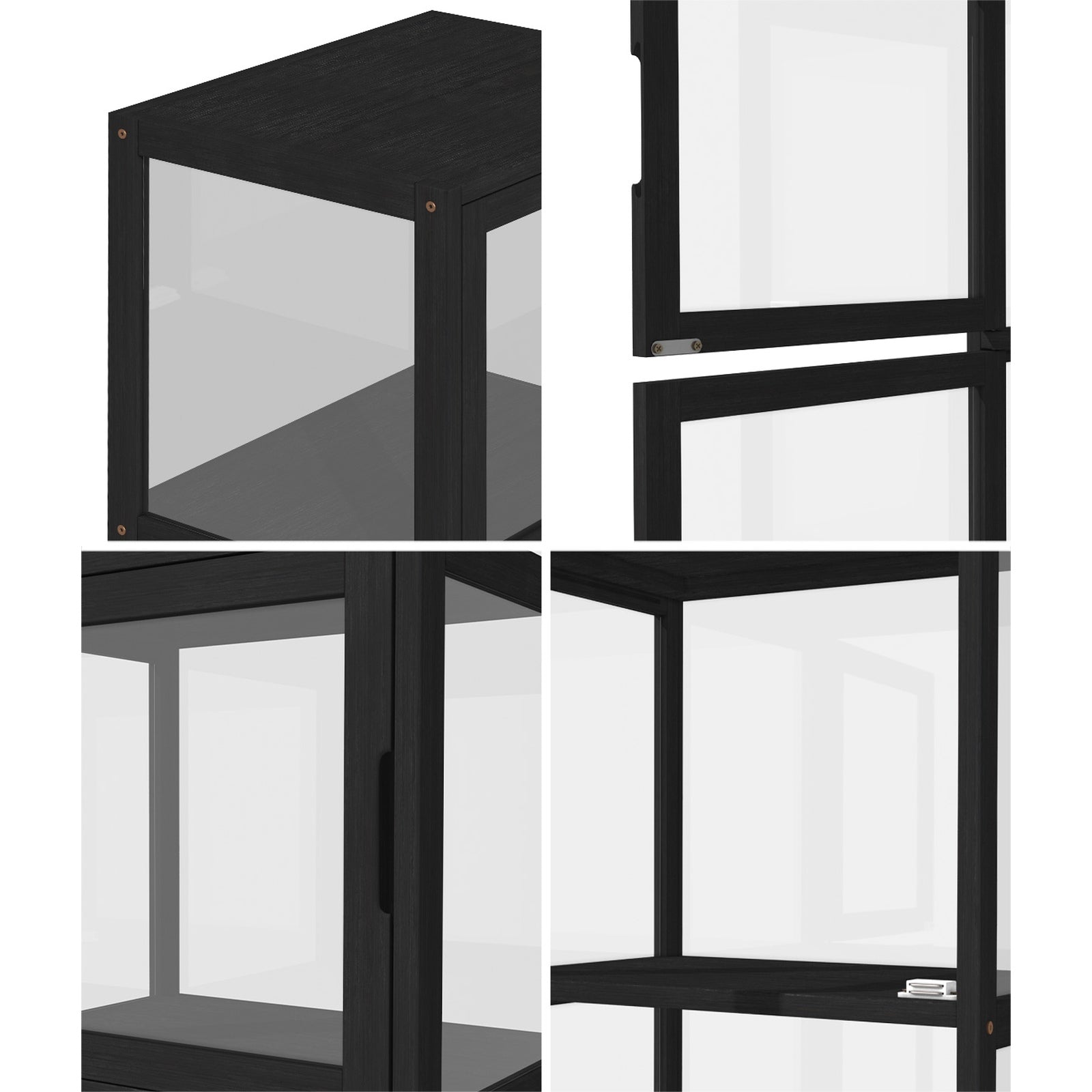 Oikiture Display Cabinet 5-Tier Slim Storage Shelves Clear Bookcase Rack Black - Sunyee