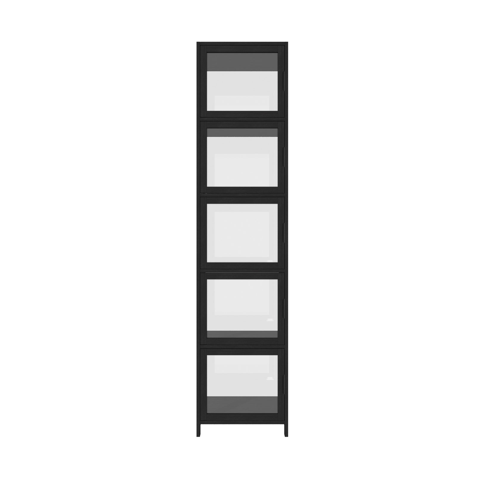 Oikiture Display Cabinet 5-Tier Slim Storage Shelves Clear Bookcase Rack Black - Sunyee