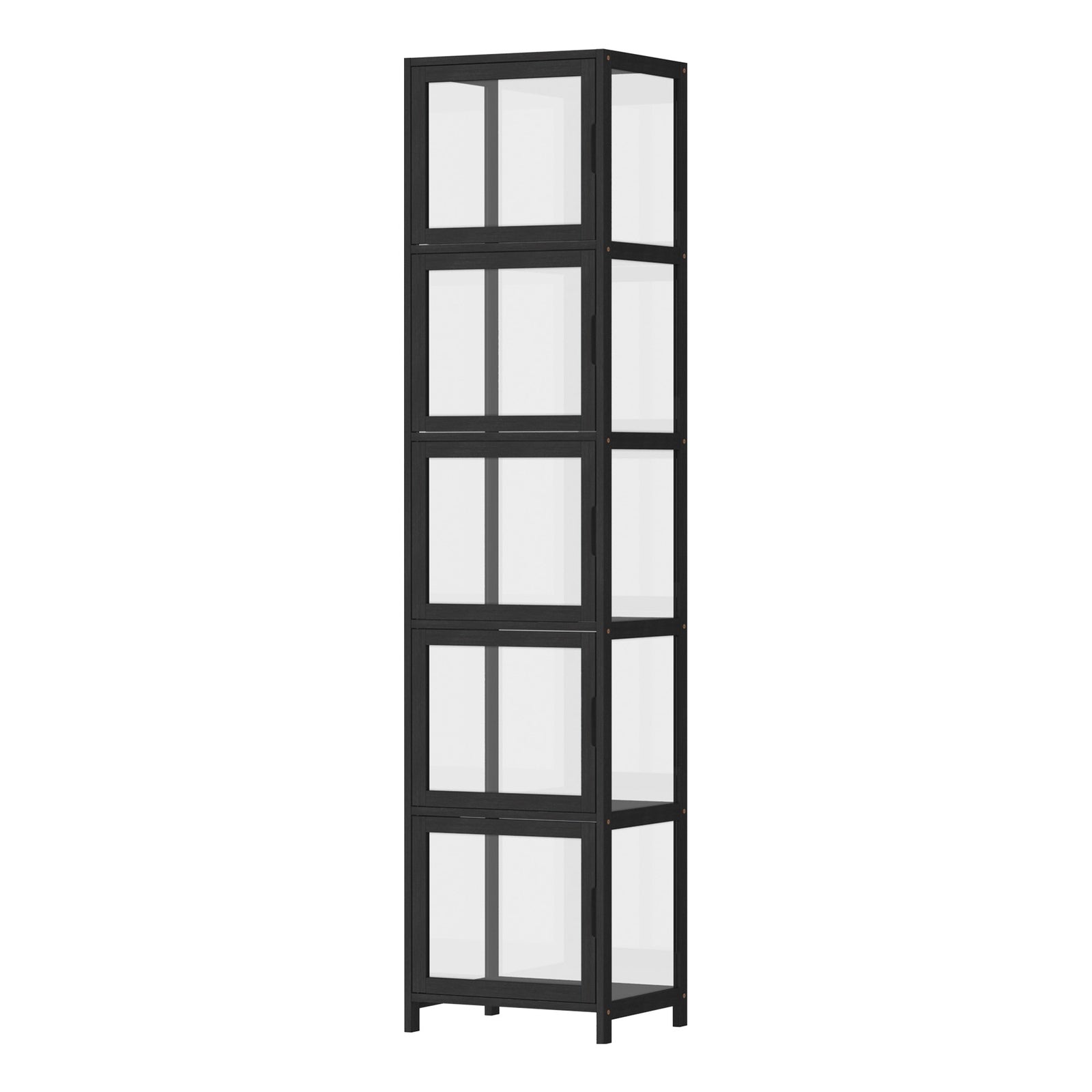 Oikiture Display Cabinet 5-Tier Slim Storage Shelves Clear Bookcase Rack Black - Sunyee
