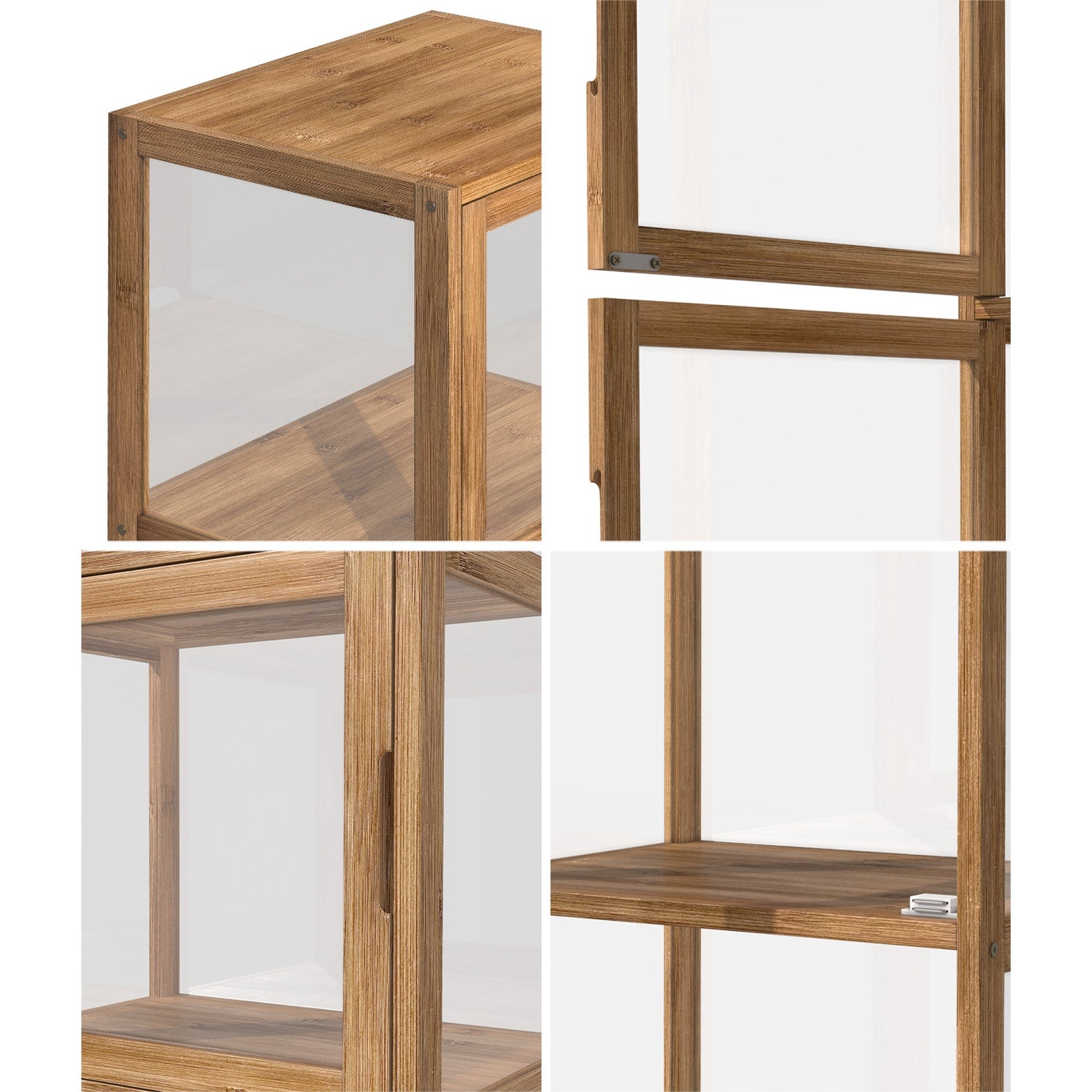Oikiture Display Cabinet 5-Tier Slim Storage Shelves Clear Bookcase Rack Brown - Sunyee