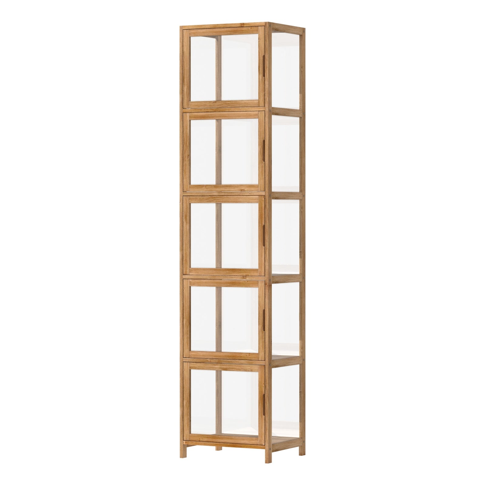 Oikiture Display Cabinet 5-Tier Slim Storage Shelves Clear Bookcase Rack Brown - Sunyee