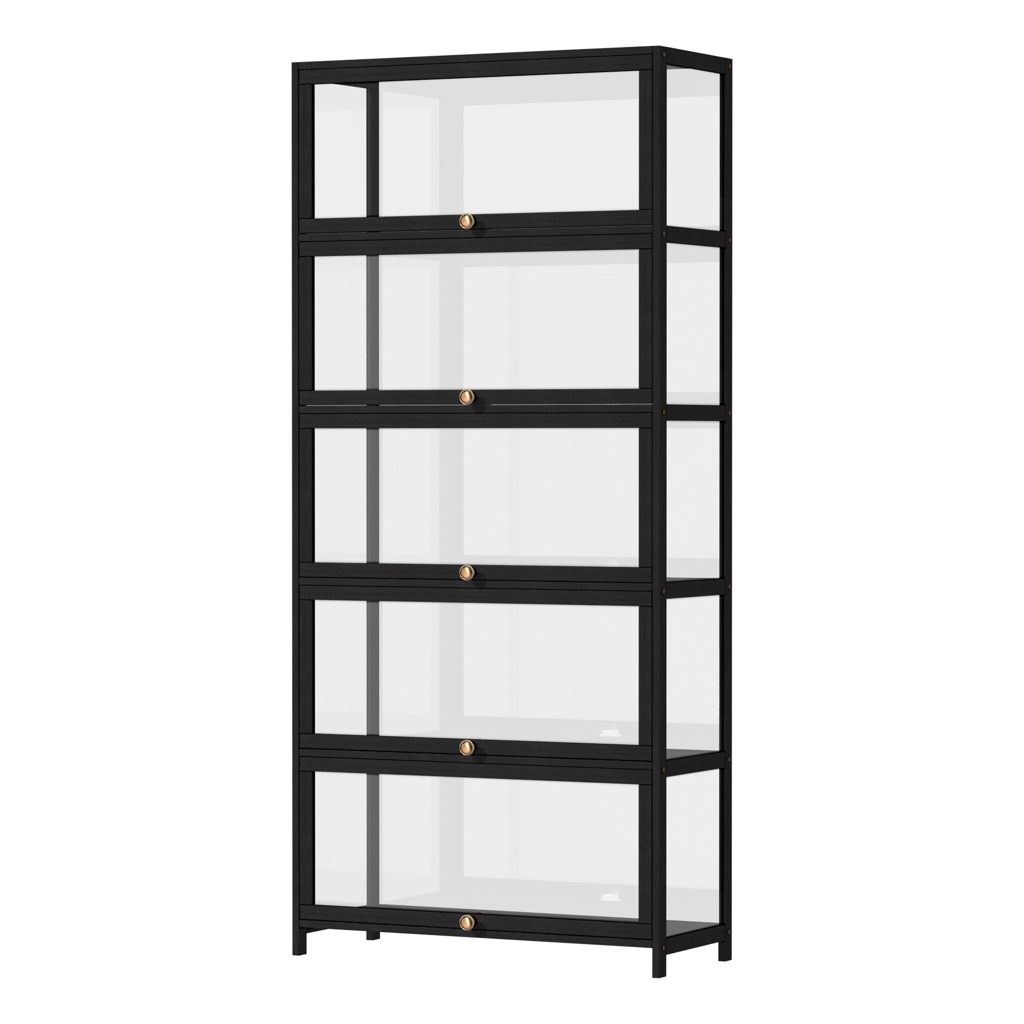 Oikiture Display Cabinet Storage 5-Tier Shelves Clear Bookcase Stand Rack Black - Sunyee