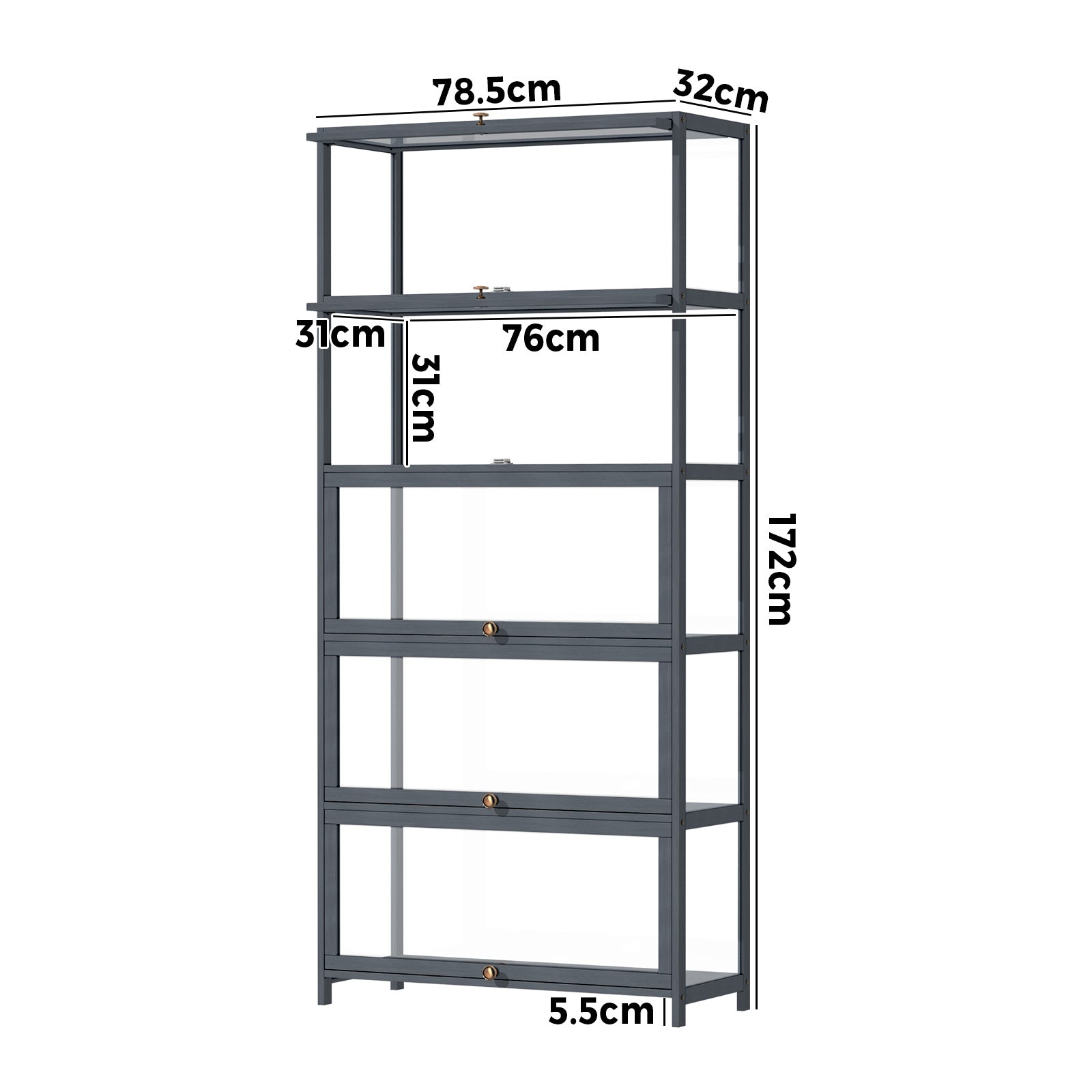 OIKITURE 5 Tier Display Storage Cabinet with Magnetic Closure Door,Hallway Shelves Cabinet for Living Room Dining Room - Sunyee