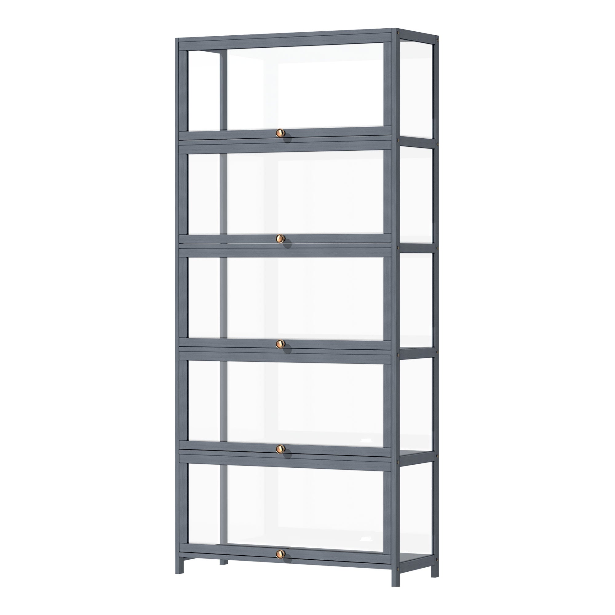 OIKITURE 5 Tier Display Storage Cabinet with Magnetic Closure Door,Hallway Shelves Cabinet for Living Room Dining Room - Sunyee