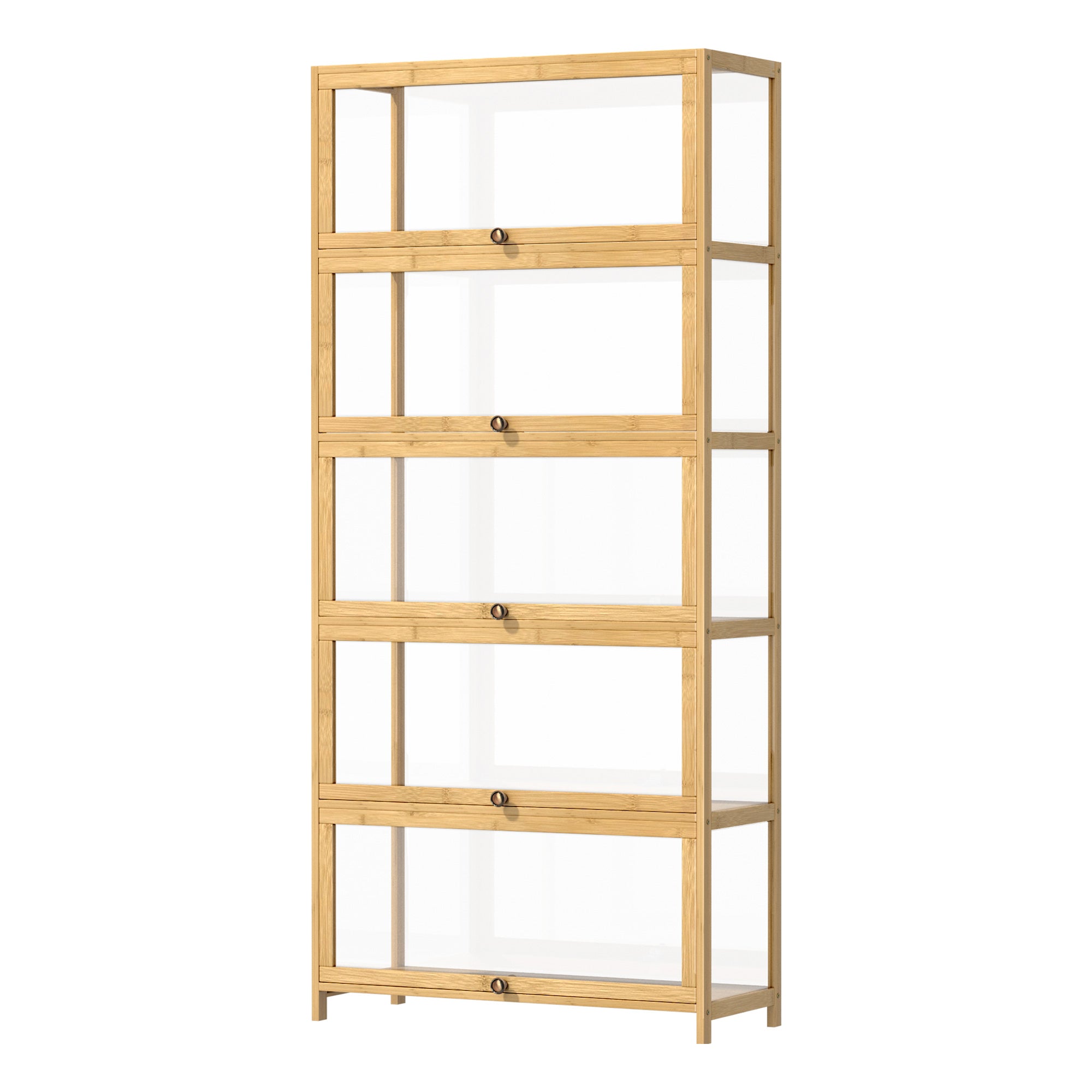 OIKITURE 5 Tier Display Storage Cabinet with Magnetic Closure Door,Hallway Shelves Cabinet for Living Room Dining Room - Sunyee
