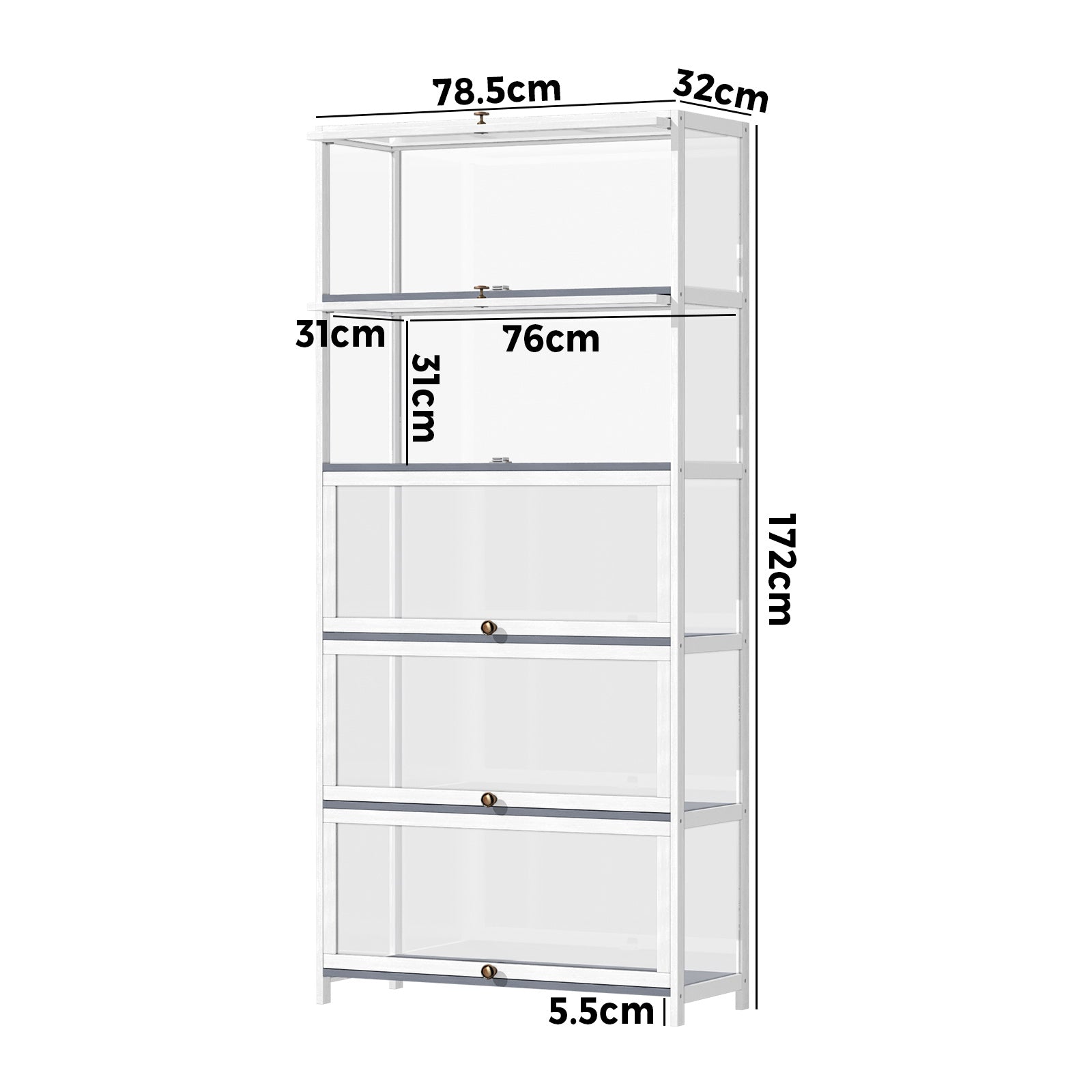 OIKITURE 5 Tier Display Storage Cabinet with Magnetic Closure Clear Door,Hallway Shelves Cabinet for Living Room Dining - Sunyee