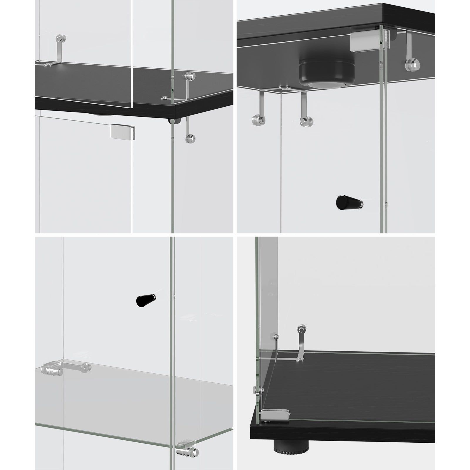 Oikiture Glass Display Cabinet 4-Tier LED Light Bookcase Clear Showcase Black