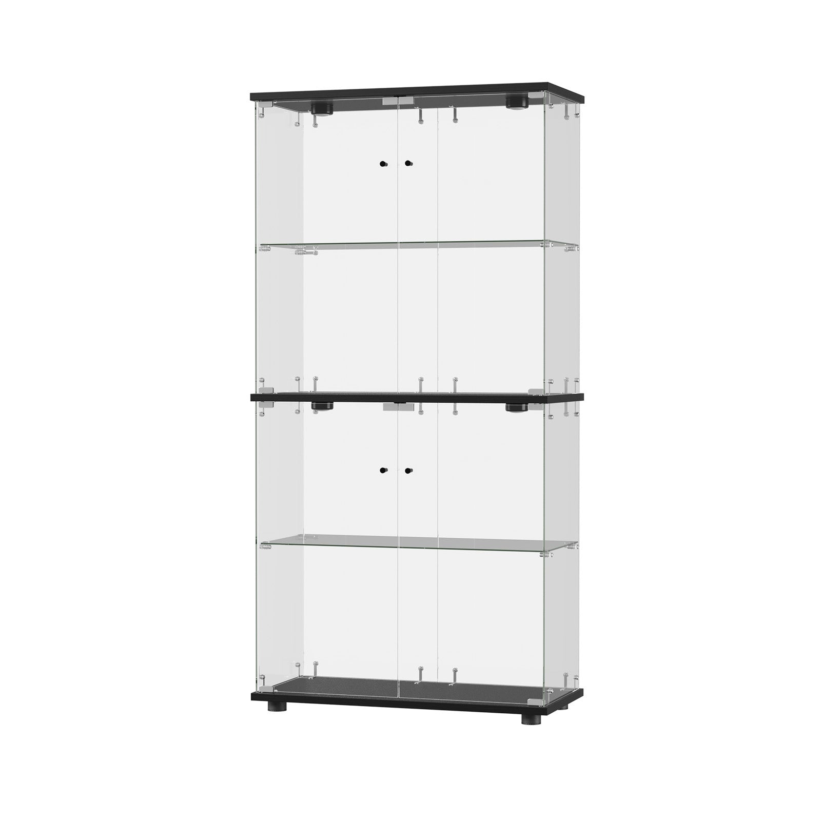 Oikiture Glass Display Cabinet 4-Tier LED Light Bookcase With 2 Doors Black