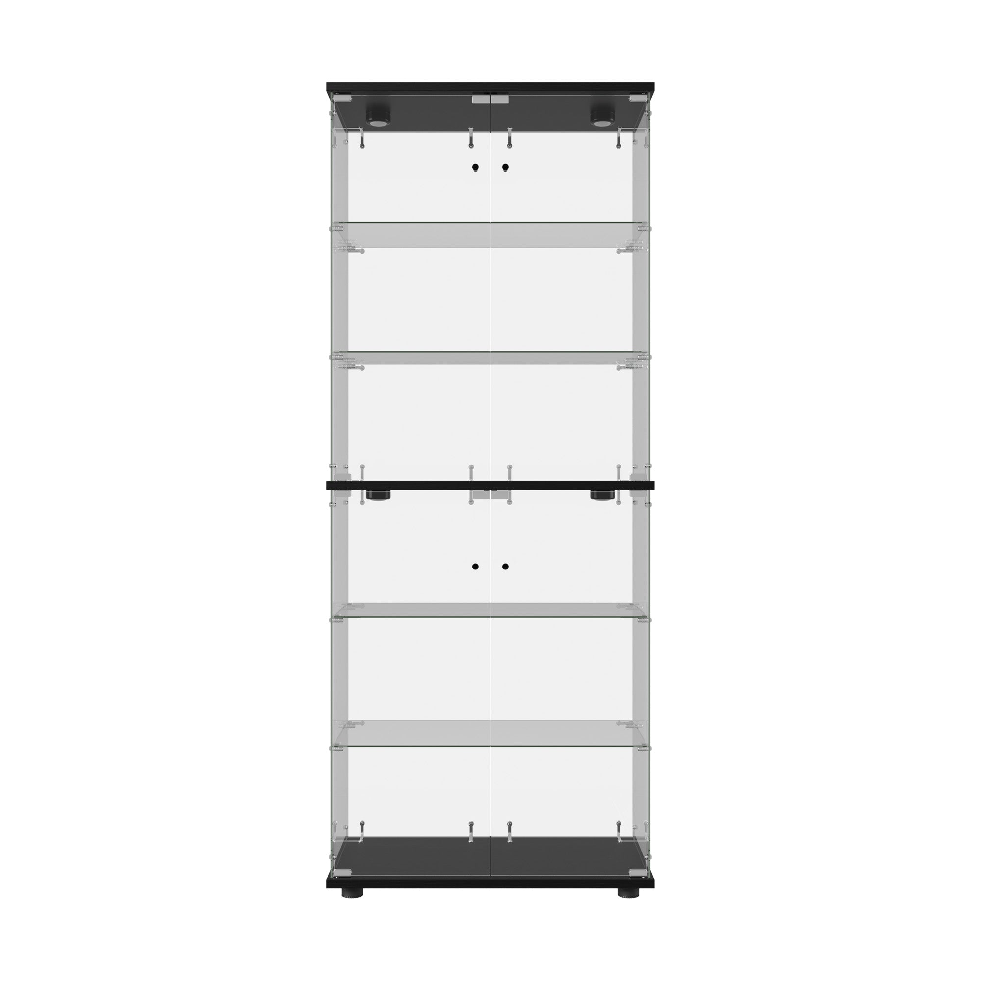 Oikiture Glass Display Cabinet 6-Tier LED Light Bookcase With 2 Doors Black