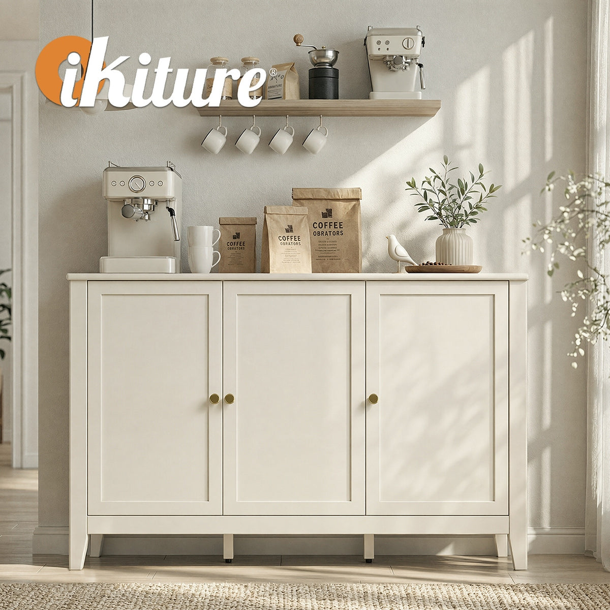 Oikiture 3 Door Buffet Sideboard Storage Cabinet Cupboard Hallway Table 120cm