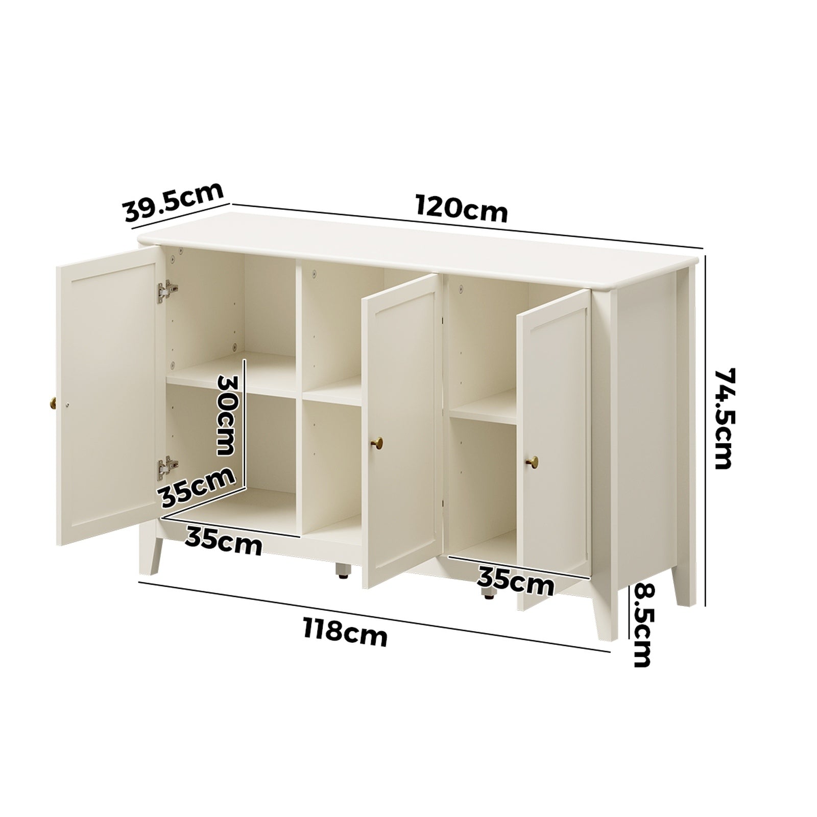 Oikiture 3 Door Buffet Sideboard Storage Cabinet Cupboard Hallway Table 120cm
