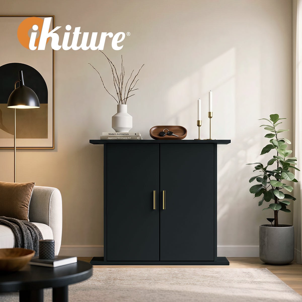 Oikiture Fish Tank Stand Aquarium Cabinet Buffet Sideboard Storage Cabinet Black