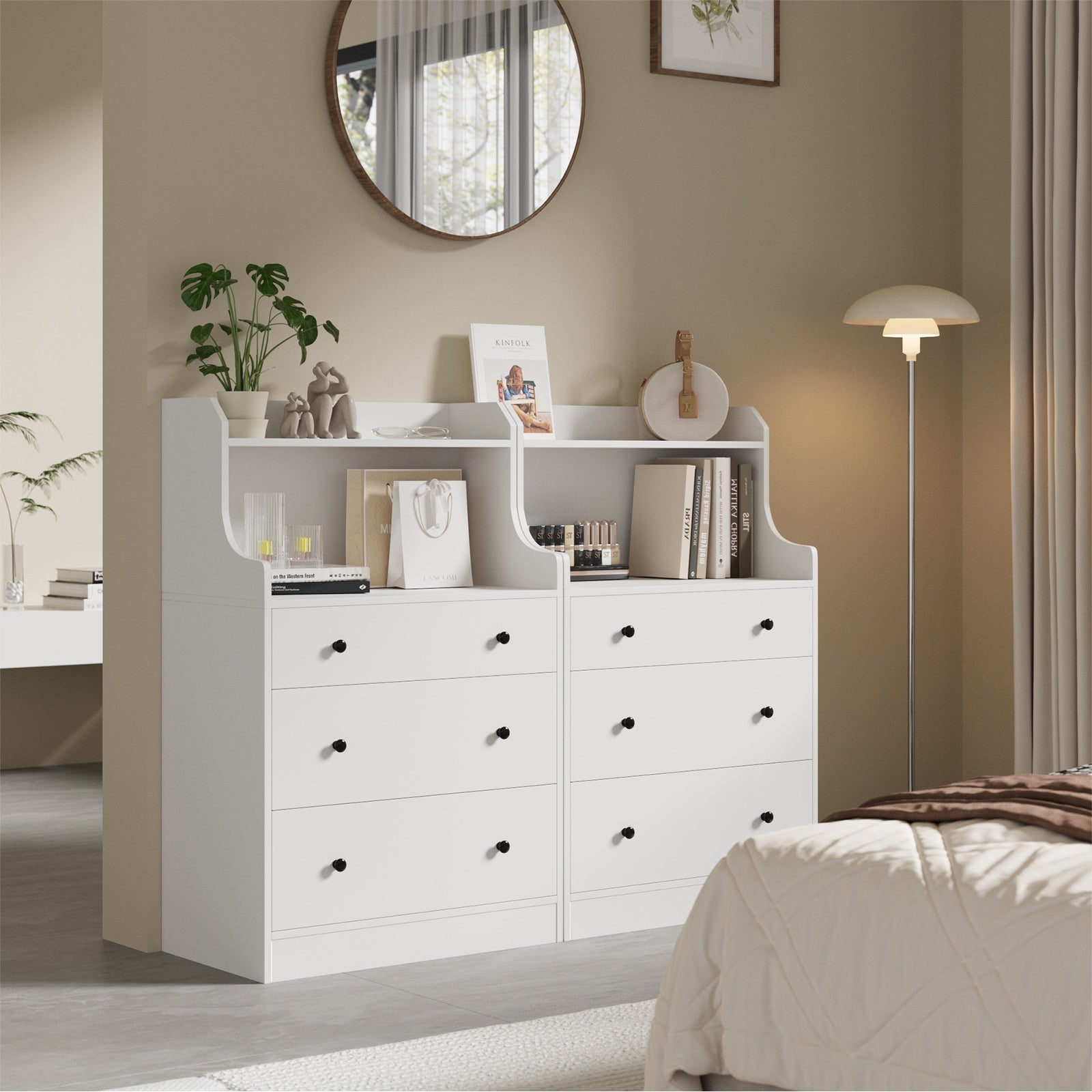 Oikiture Sideboard Buffet Cupboard 3 Chest of Drawers Storage Shelf Table White - Sunyee