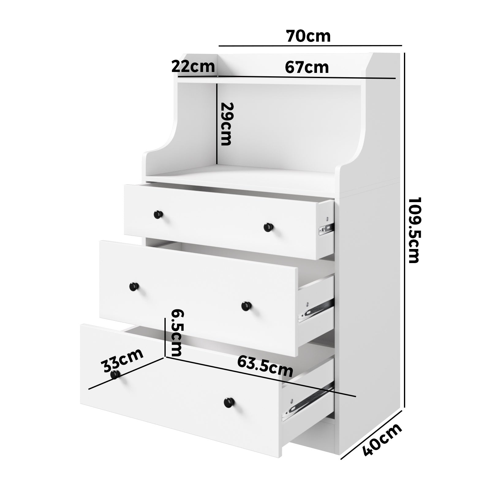 Oikiture Sideboard Buffet Cupboard 3 Chest of Drawers Storage Shelf Table White - Sunyee