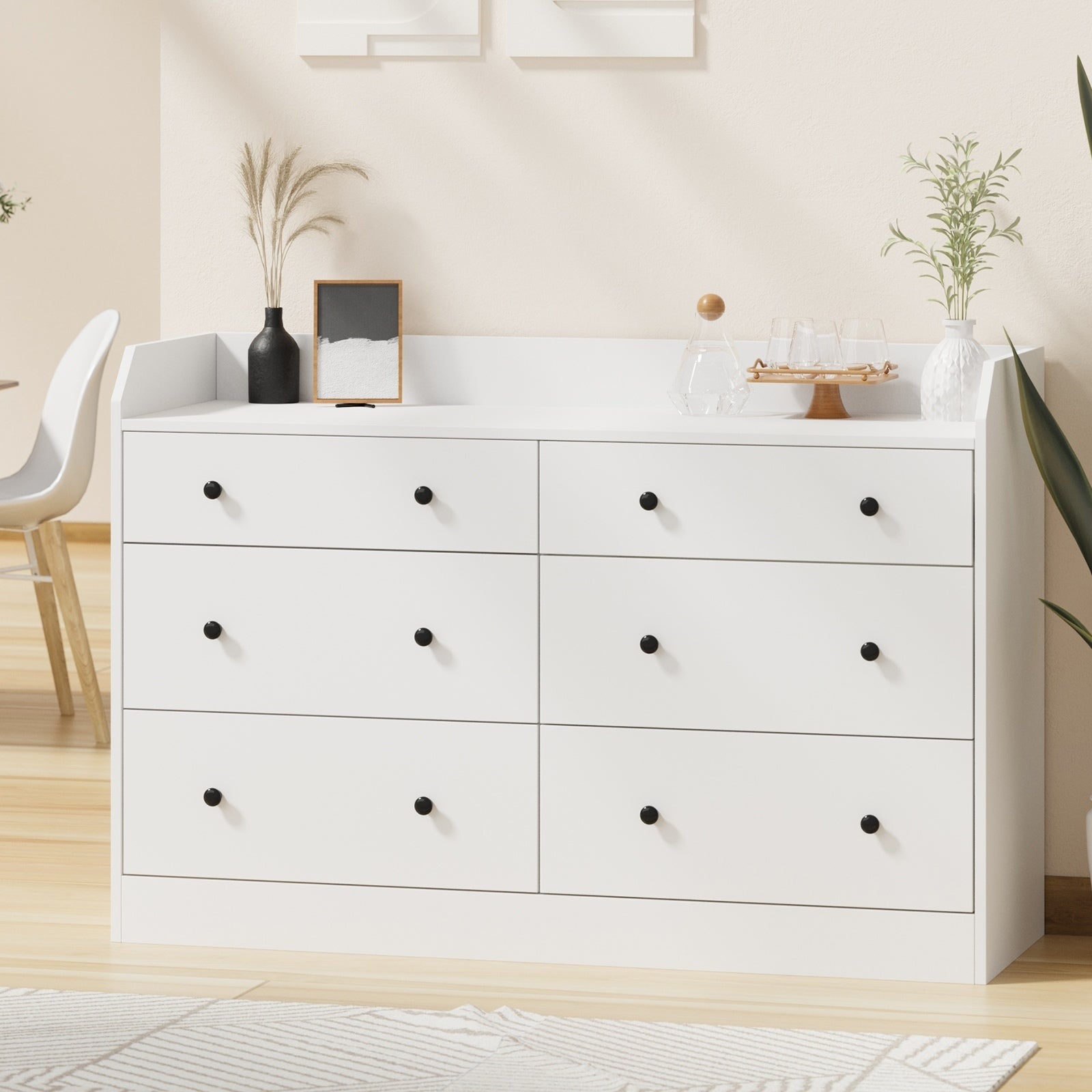 Oikiture Buffet Sideboard Storage Cabinet Hallway Cupboard 6 Drawers White - Sunyee