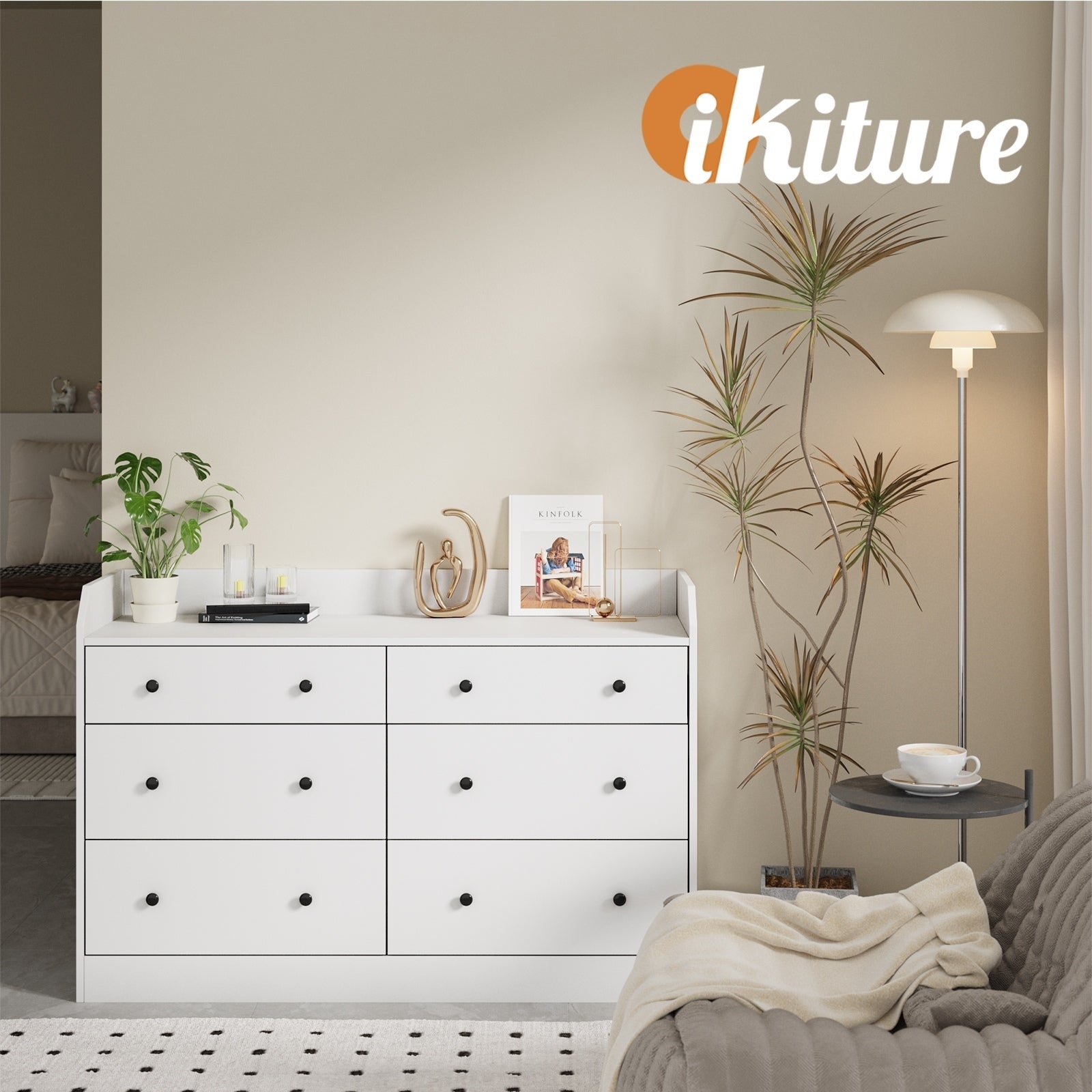 Oikiture Buffet Sideboard Storage Cabinet Hallway Cupboard 6 Drawers White - Sunyee