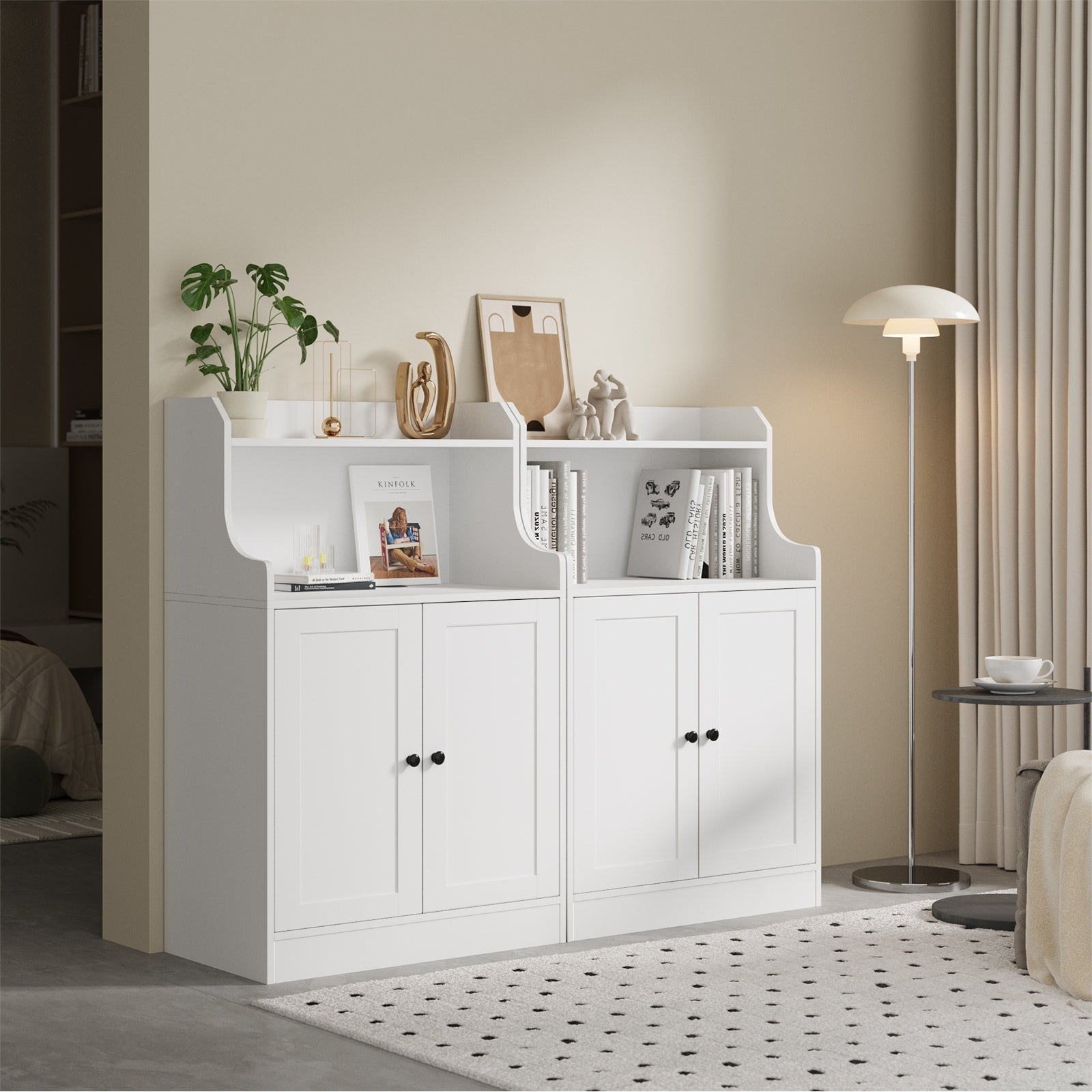 Oikiture Buffet Sideboard Cupboard Storage Cabinet 2 Doors Hallway Table White - Sunyee