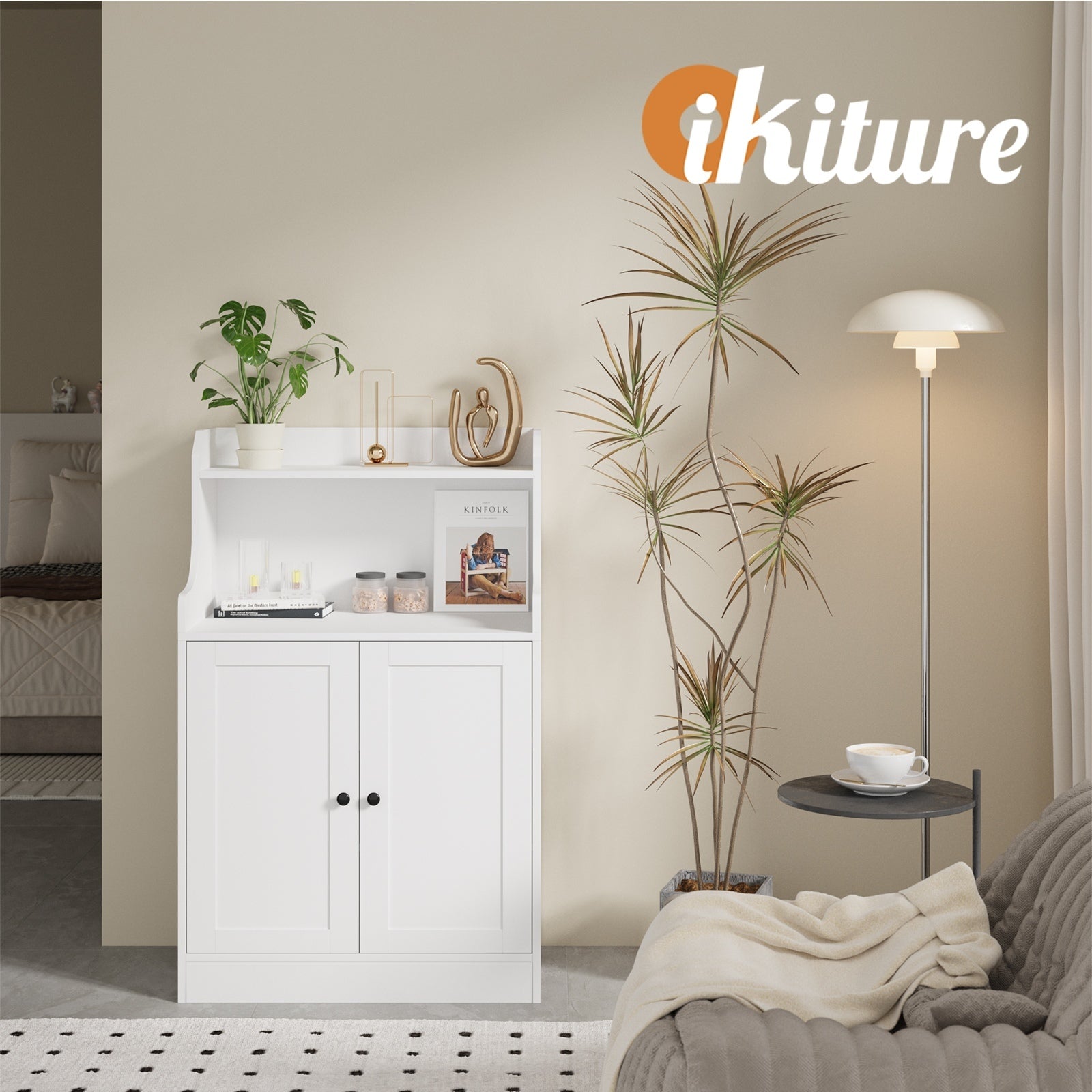 Oikiture Buffet Sideboard Cupboard Storage Cabinet 2 Doors Hallway Table White - Sunyee