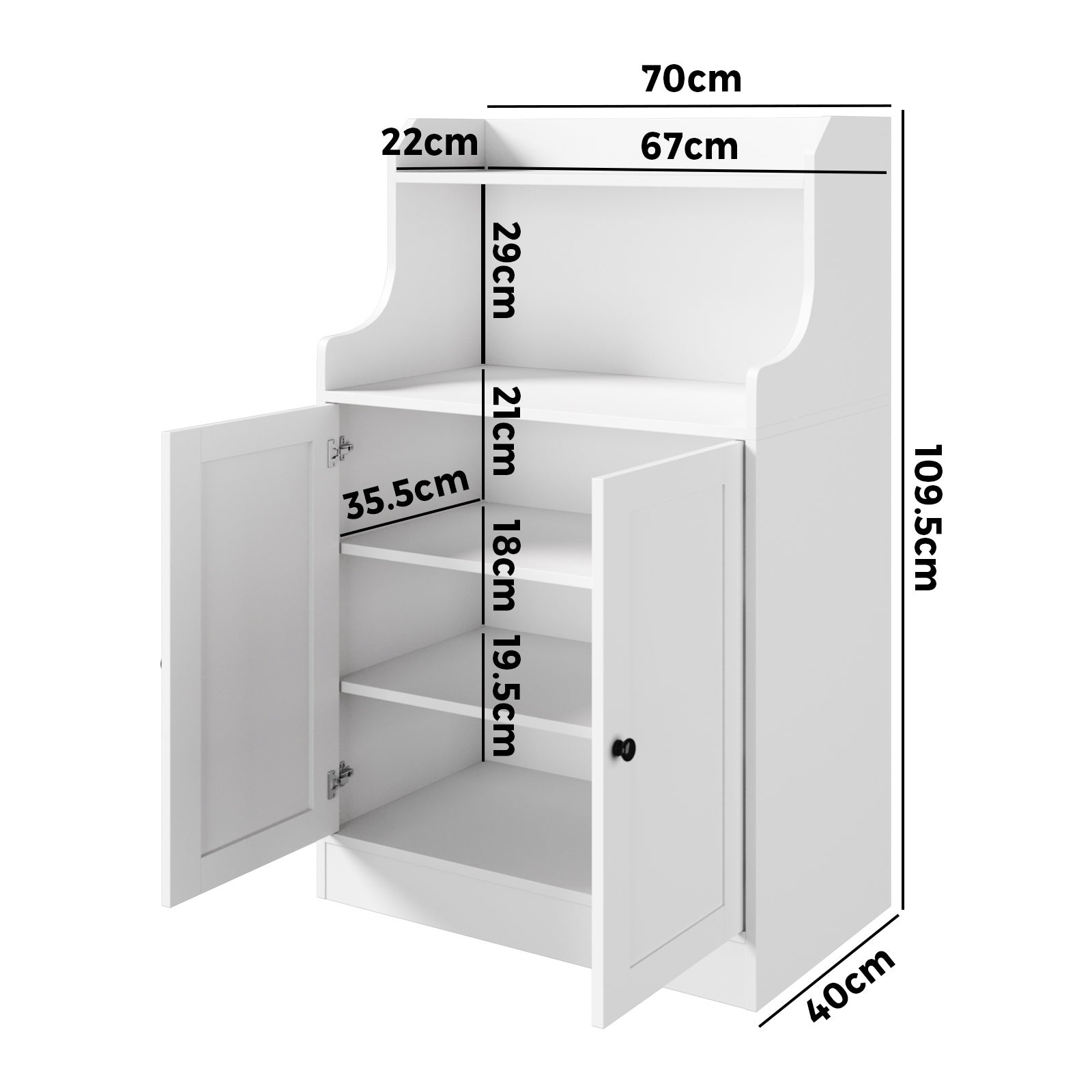 Oikiture Buffet Sideboard Cupboard Storage Cabinet 2 Doors Hallway Table White - Sunyee