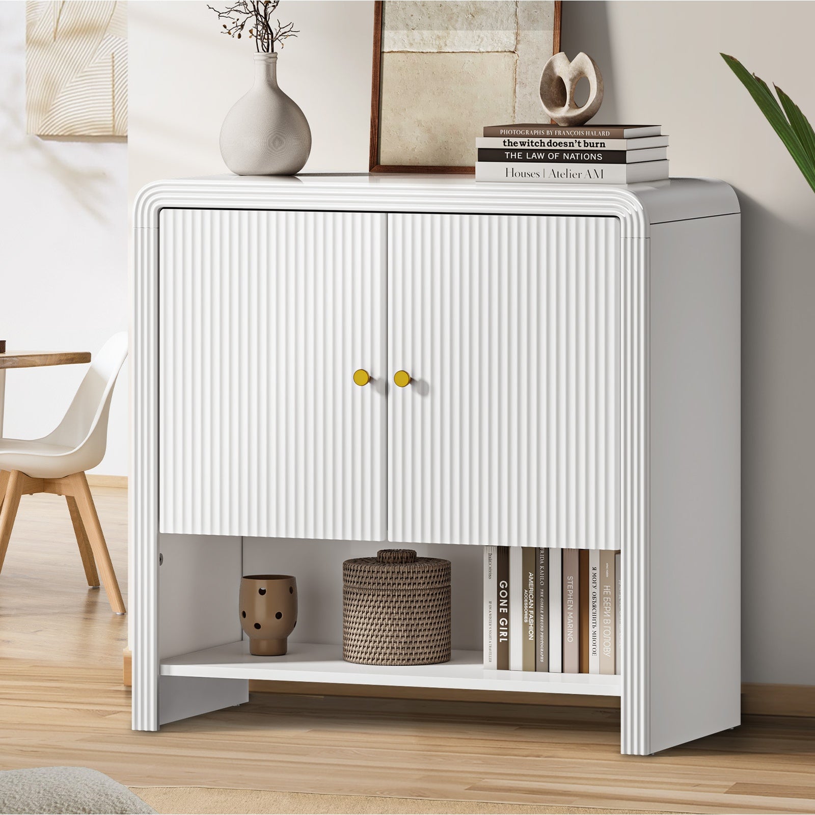 Oikiture Buffet Sideboard Storage Cabinet Kitchen Cupboard Hallway Table White - Sunyee