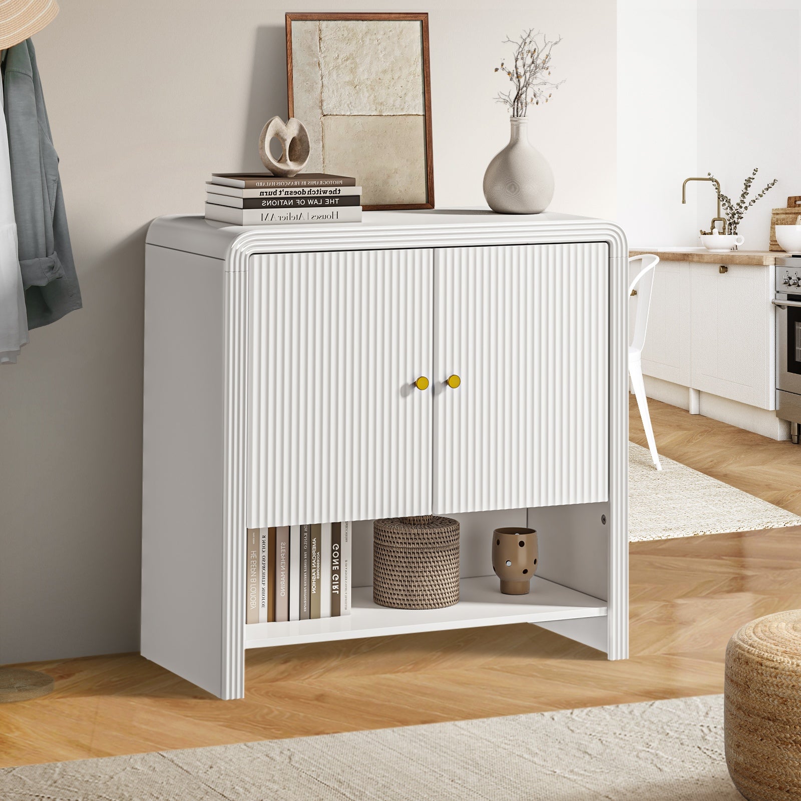 Oikiture Buffet Sideboard Storage Cabinet Kitchen Cupboard Hallway Table White - Sunyee