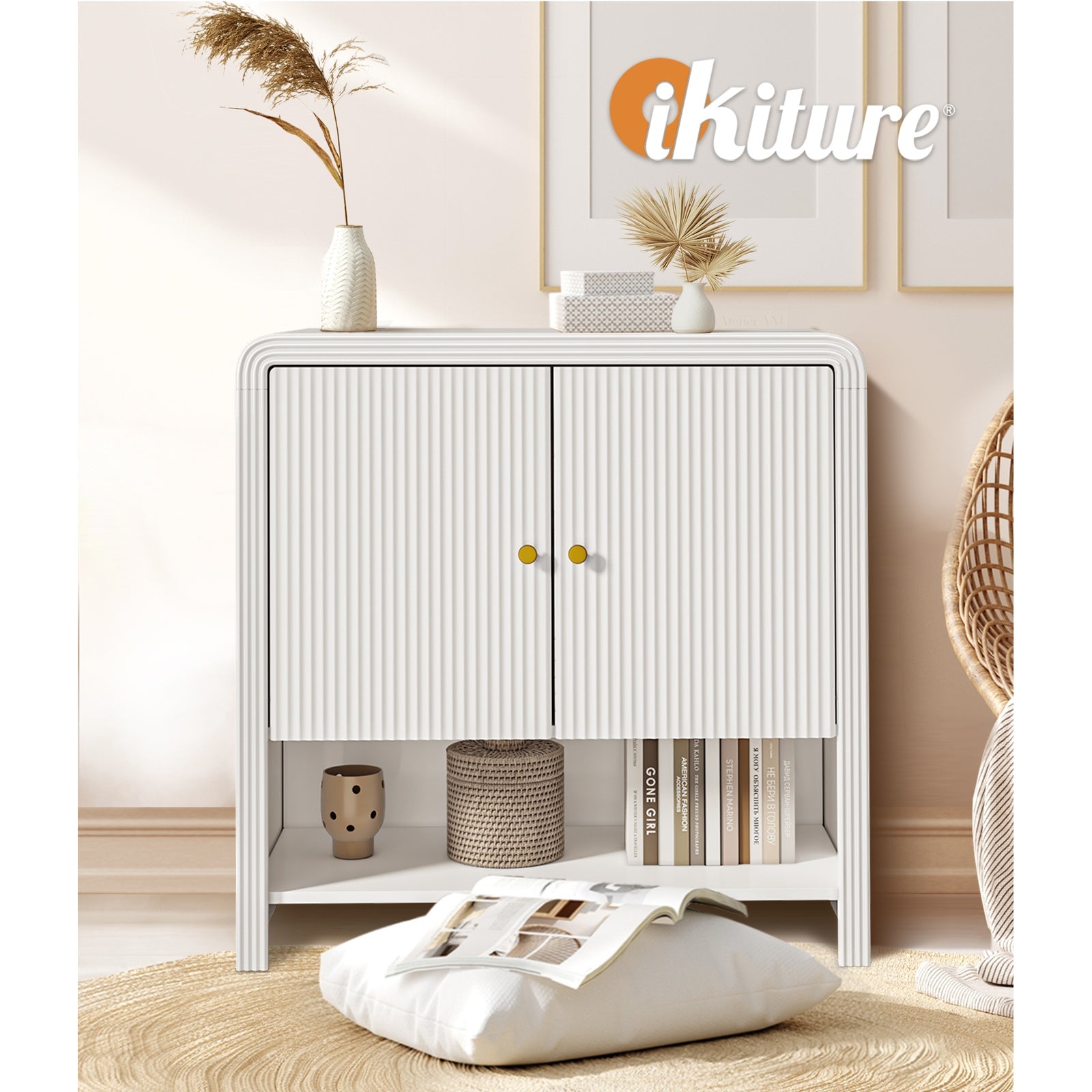 Oikiture Buffet Sideboard Storage Cabinet Kitchen Cupboard Hallway Table White - Sunyee