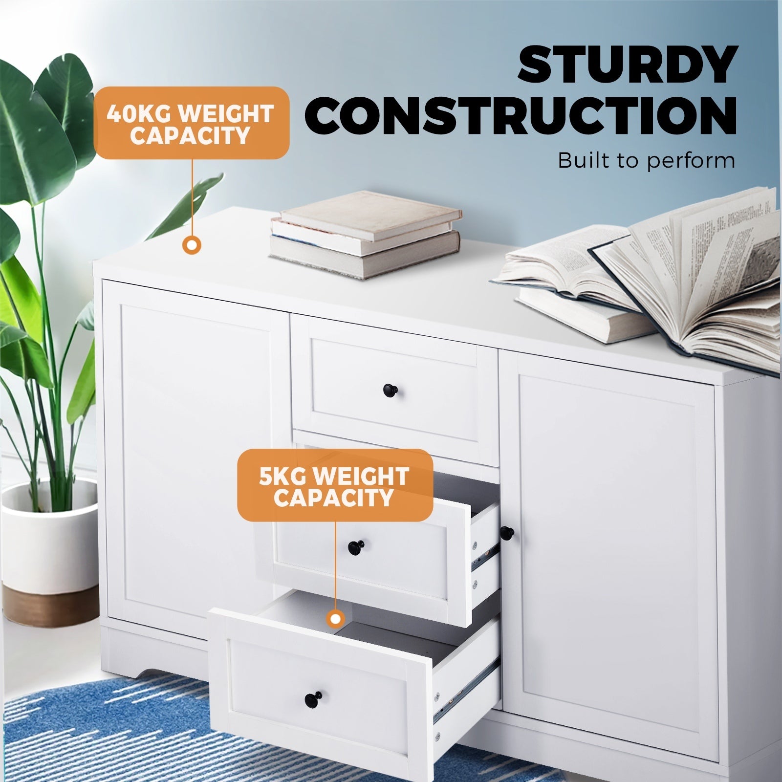 Oikiture Buffet Sideboard Cabinet Storage Cupboard Hallway Hamptons Furniture - Sunyee