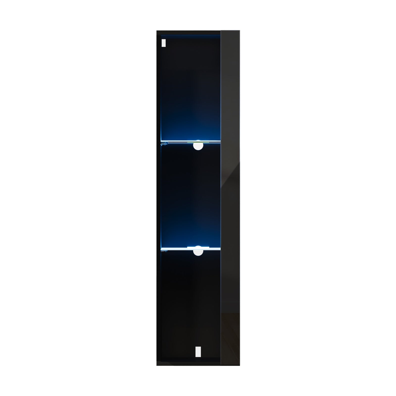 Oikiture Wall Mounted Display Cabinet LED Light High Gloss Cupboard Black