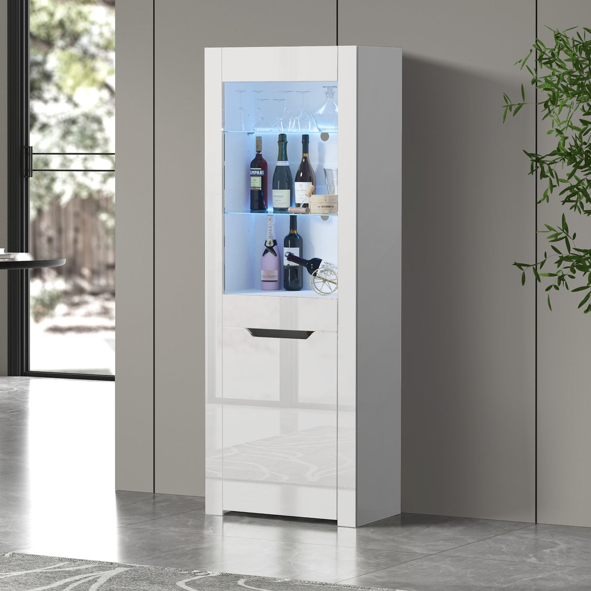 Oikiture Display Cabinet High Gloss LED Cupboard Tall Storage Sideboard 165cm