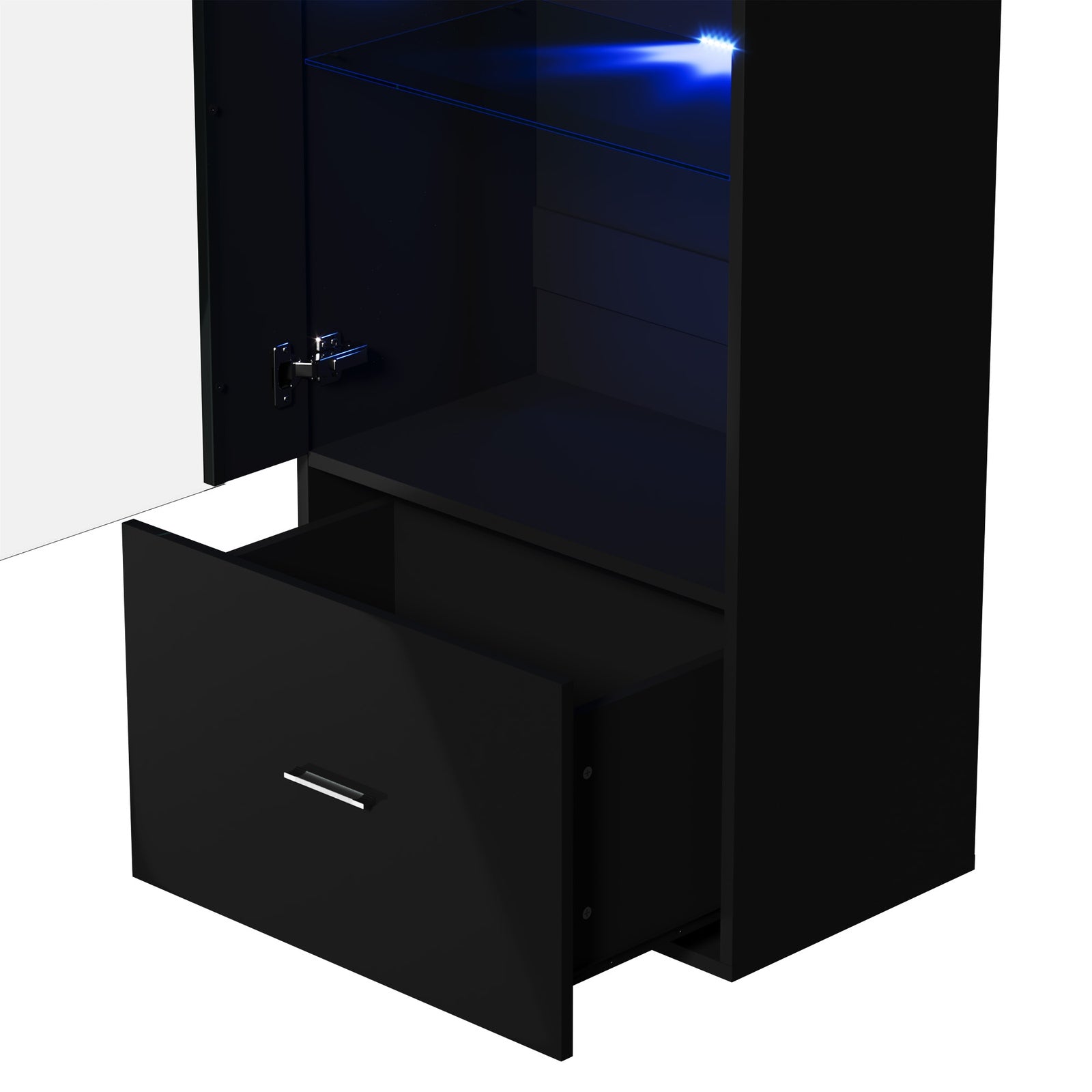 Oikiture Display Cabinet Buffet Sideboard LED Light High Gloss Glass Door Black - Sunyee