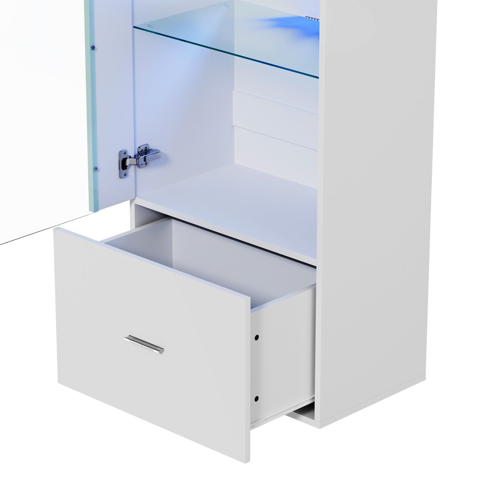 Oikiture Display Cabinet Buffet Sideboard LED Light High Gloss Glass Door White - Sunyee