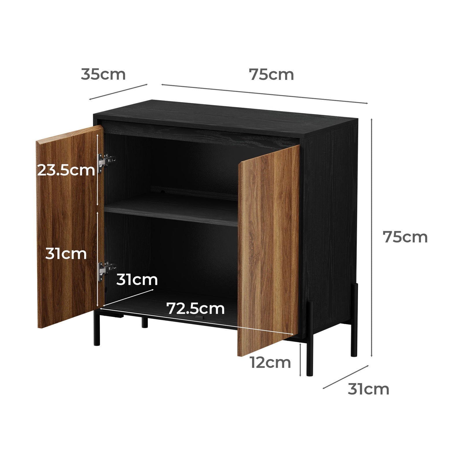 Oikiture Buffet Sideboard Storage Cabinet Cupboard 2 Doors Hallway Table Walnut - Sunyee
