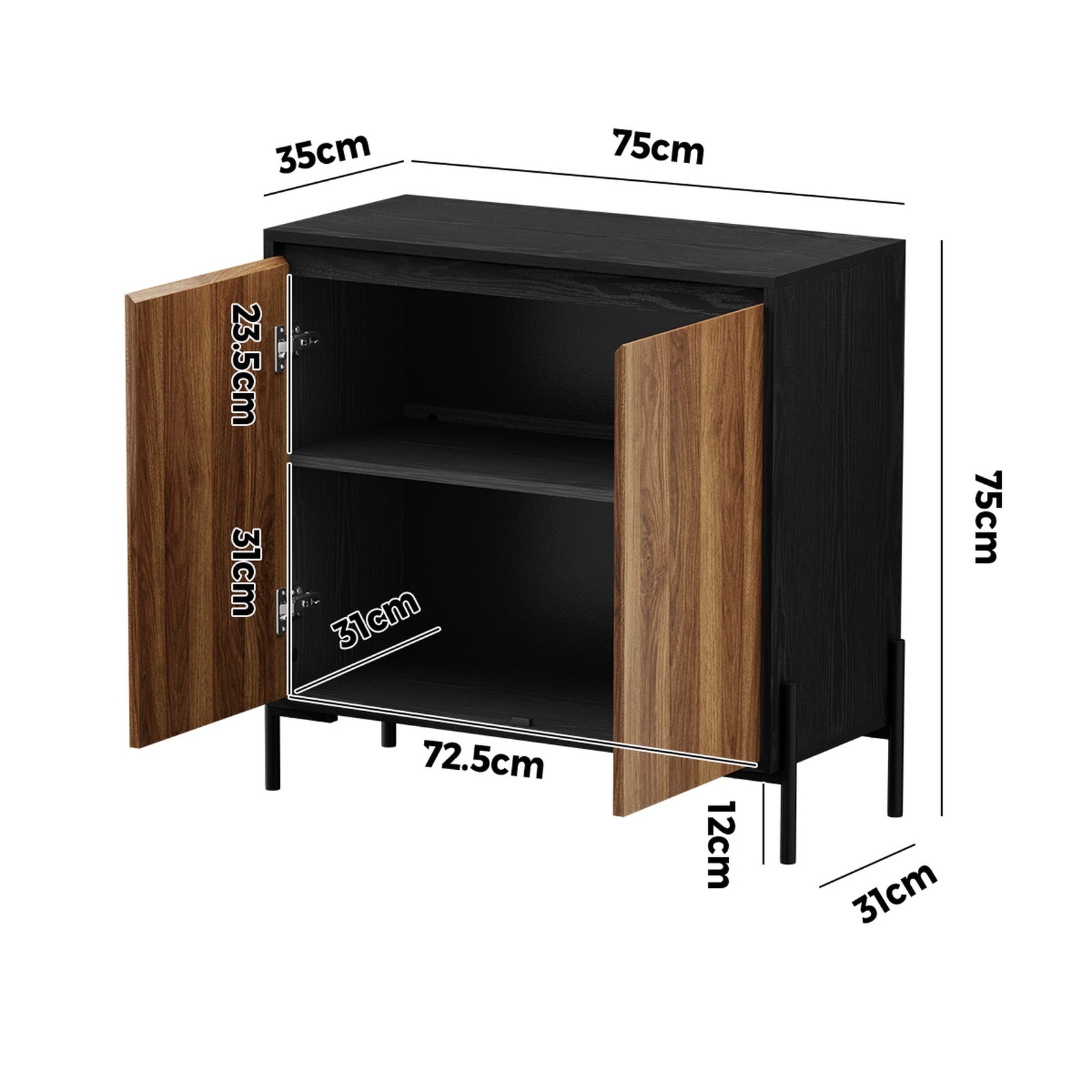 Oikiture Buffet Sideboard Storage Cabinet Cupboard 2 Doors Hallway Table Walnut - Sunyee