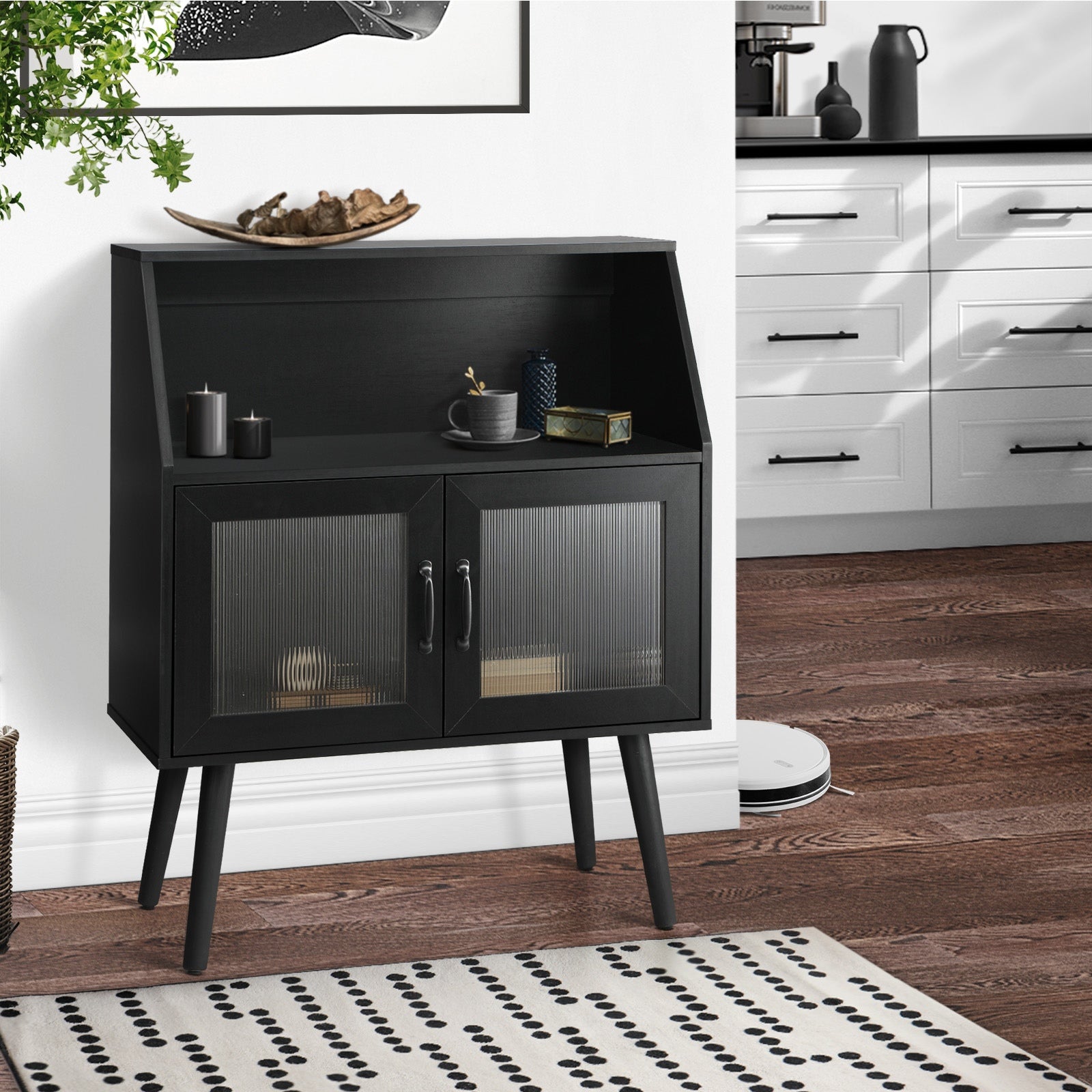Oikiture Buffet Sideboard Storage Cabinet Kitchen Cupboard Hallway Table Black - Sunyee