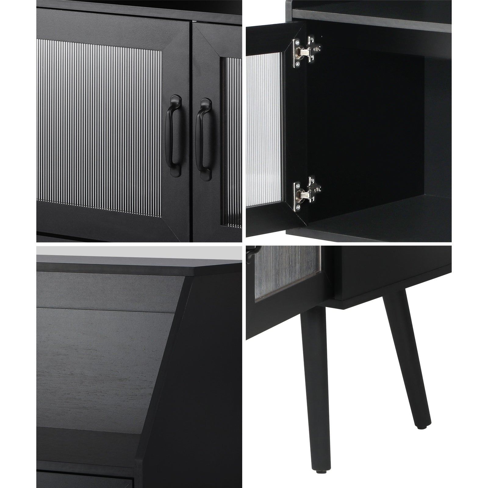 Oikiture Buffet Sideboard Storage Cabinet Kitchen Cupboard Hallway Table Black - Sunyee