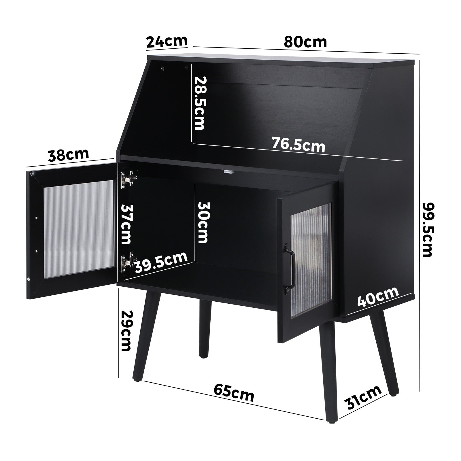 Oikiture Buffet Sideboard Storage Cabinet Kitchen Cupboard Hallway Table Black - Sunyee