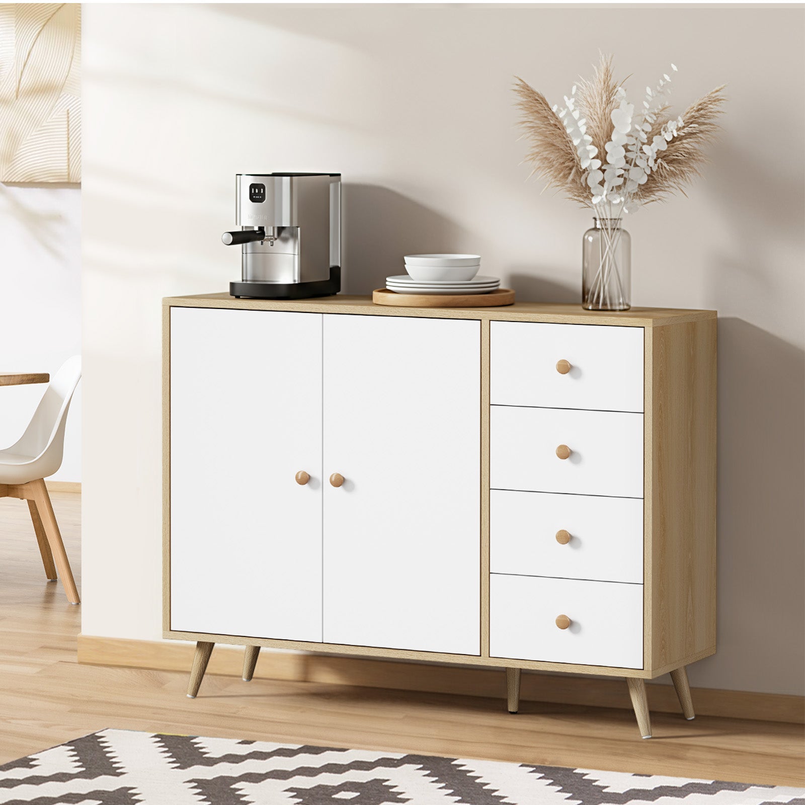 Oikiture Buffet Sideboard Cabinet 4 Drawers Storage Cupboard Hallway Table - Sunyee