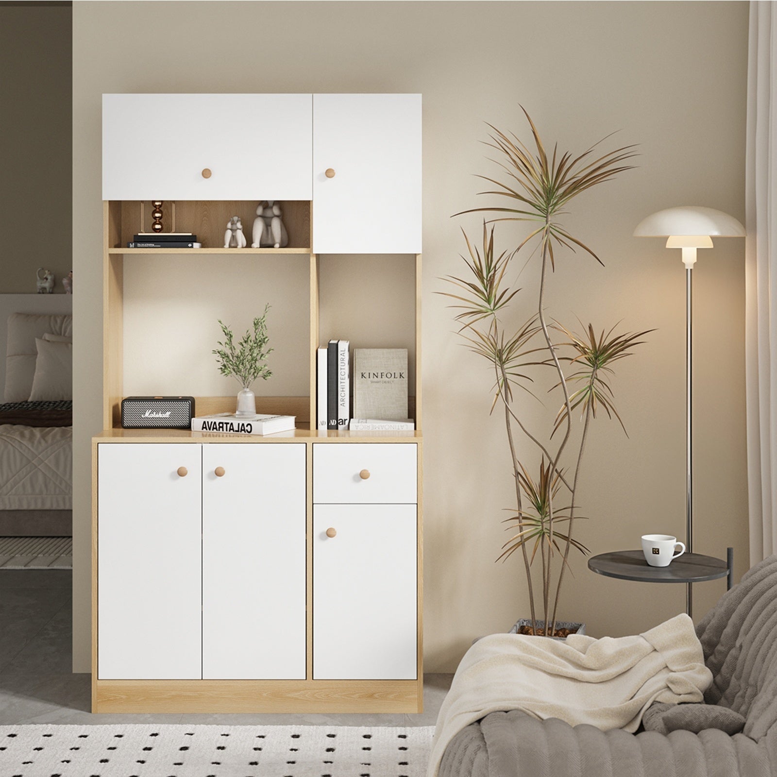 Oikiture Buffet Sideboard Storage Cabinet Kitchen Pantry Cupboard Hallway Table - Sunyee