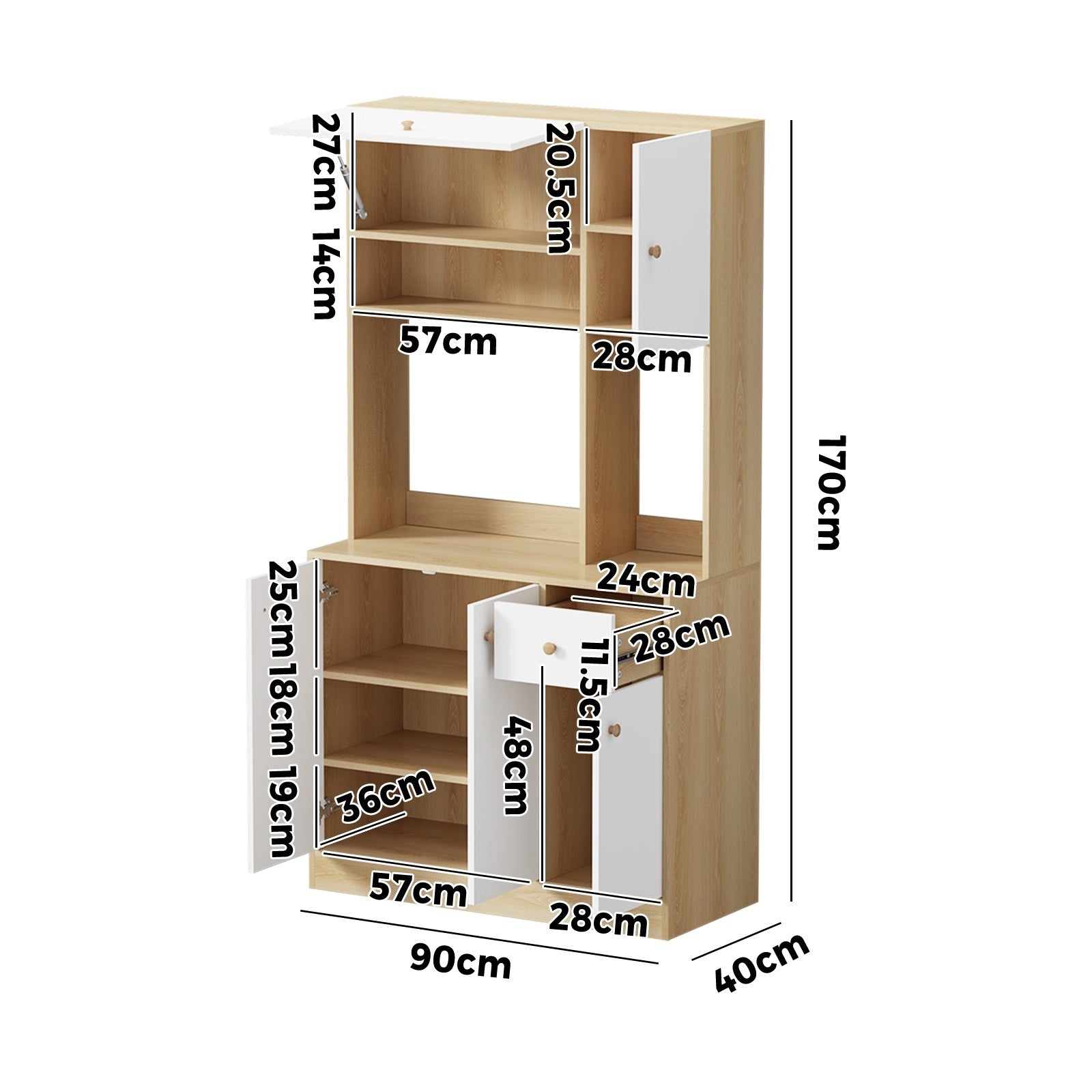 Oikiture Buffet Sideboard Storage Cabinet Kitchen Pantry Cupboard Hallway Table - Sunyee
