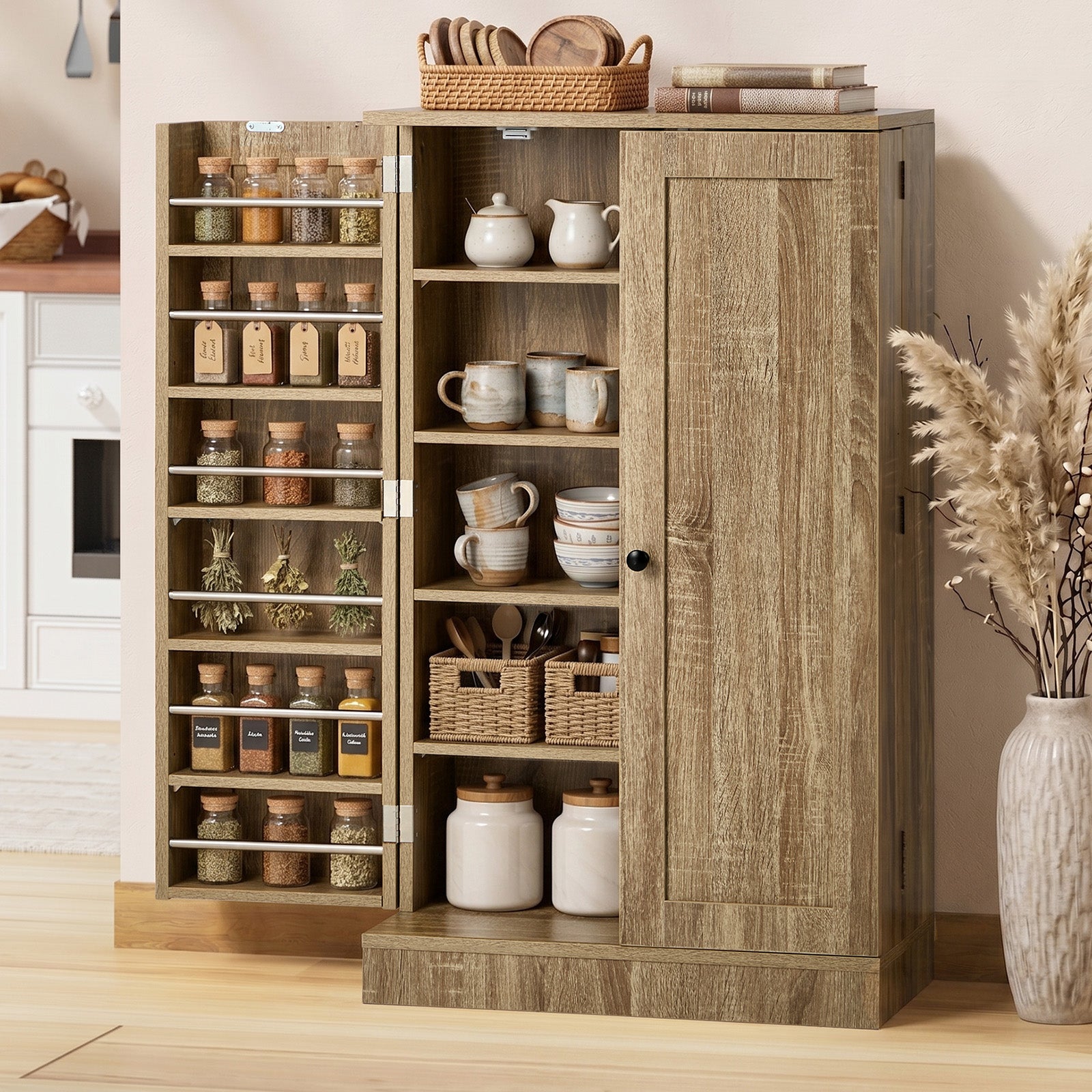 Oikiture Buffet Sideboard Cabinet 2 Door Cupboard Pantry Kitchen Storage Natural