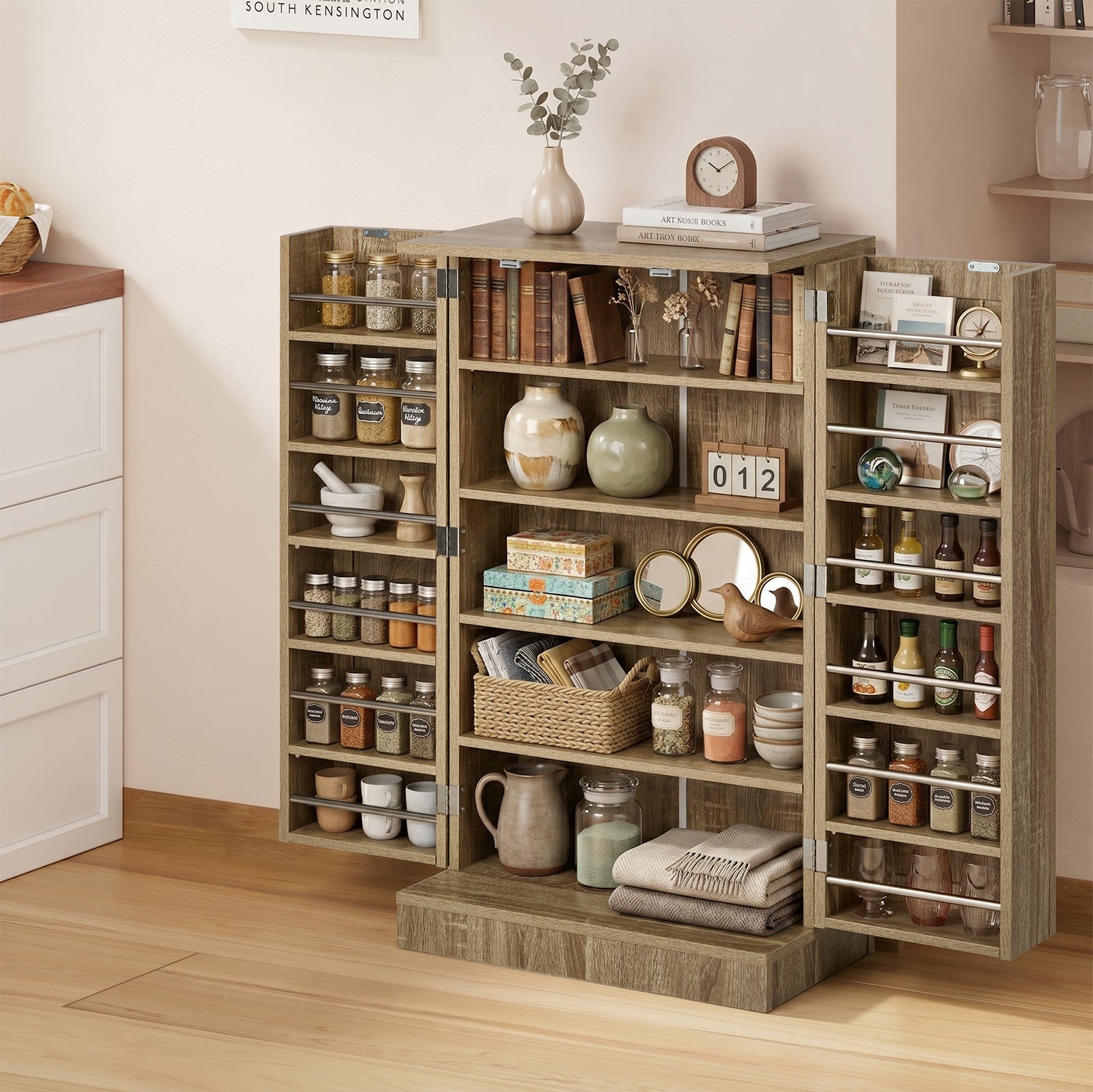 Oikiture Buffet Sideboard Cabinet 2 Door Cupboard Pantry Kitchen Storage Natural